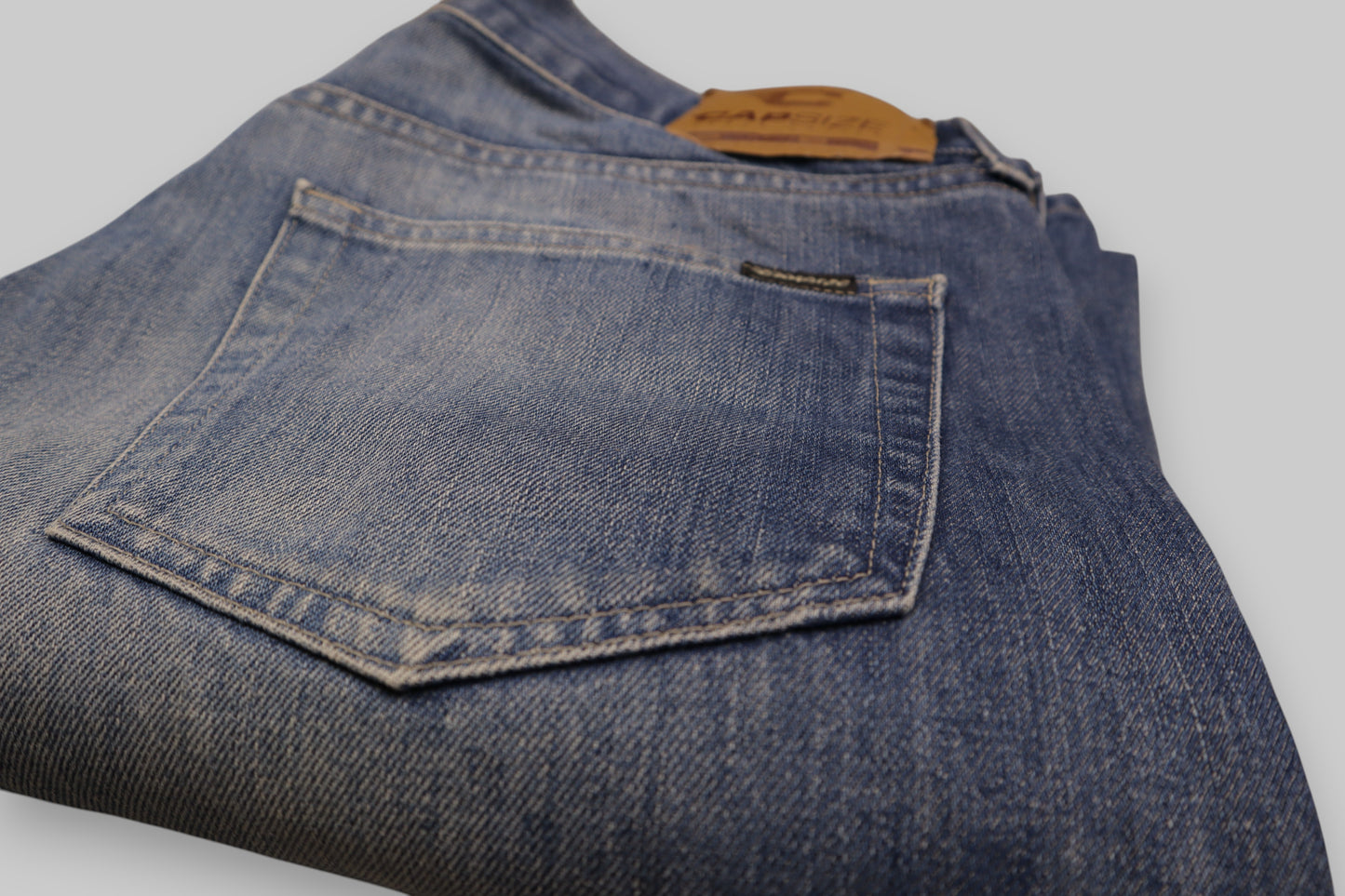 CAPSIZE Straight-Leg Washed Denim Jeans – Medium Blue (100% Cotton) Authentic Denim with a Worn-In Finish