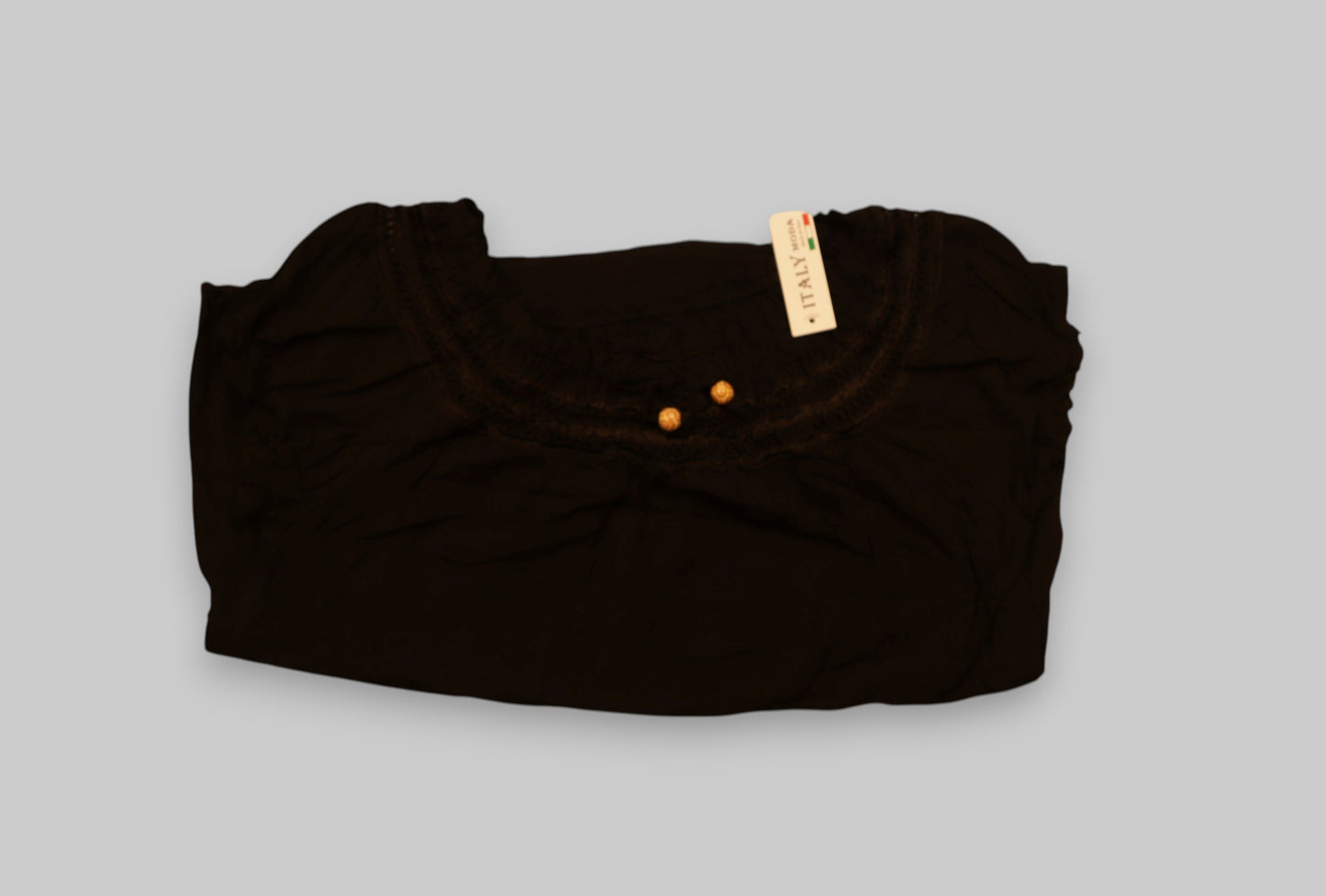 Black Crochet-Trim Blouse – Made in Italy