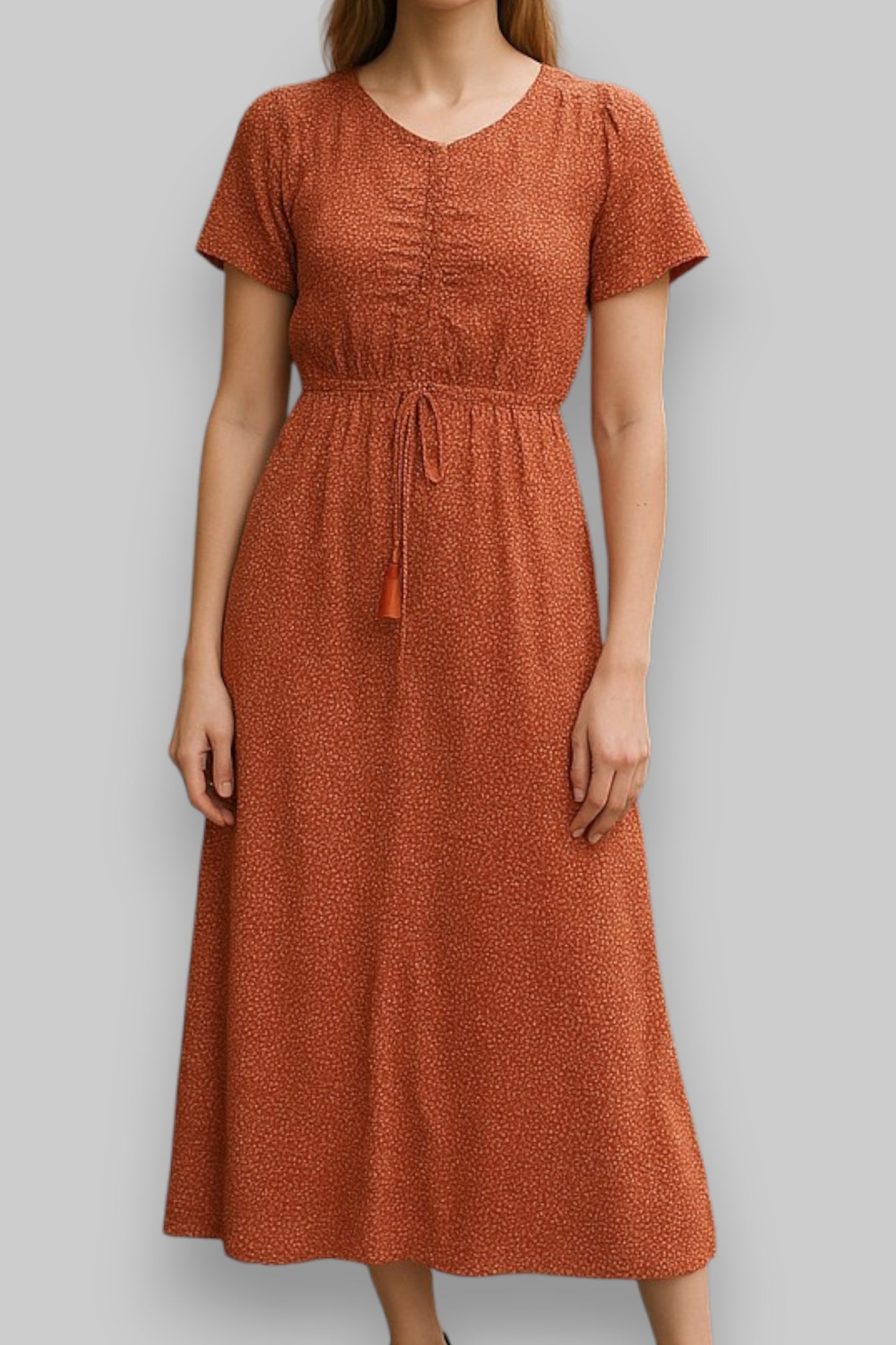 DIDI “Pretty Different” Maxi Dress – Burnt Orange with White Dot Print