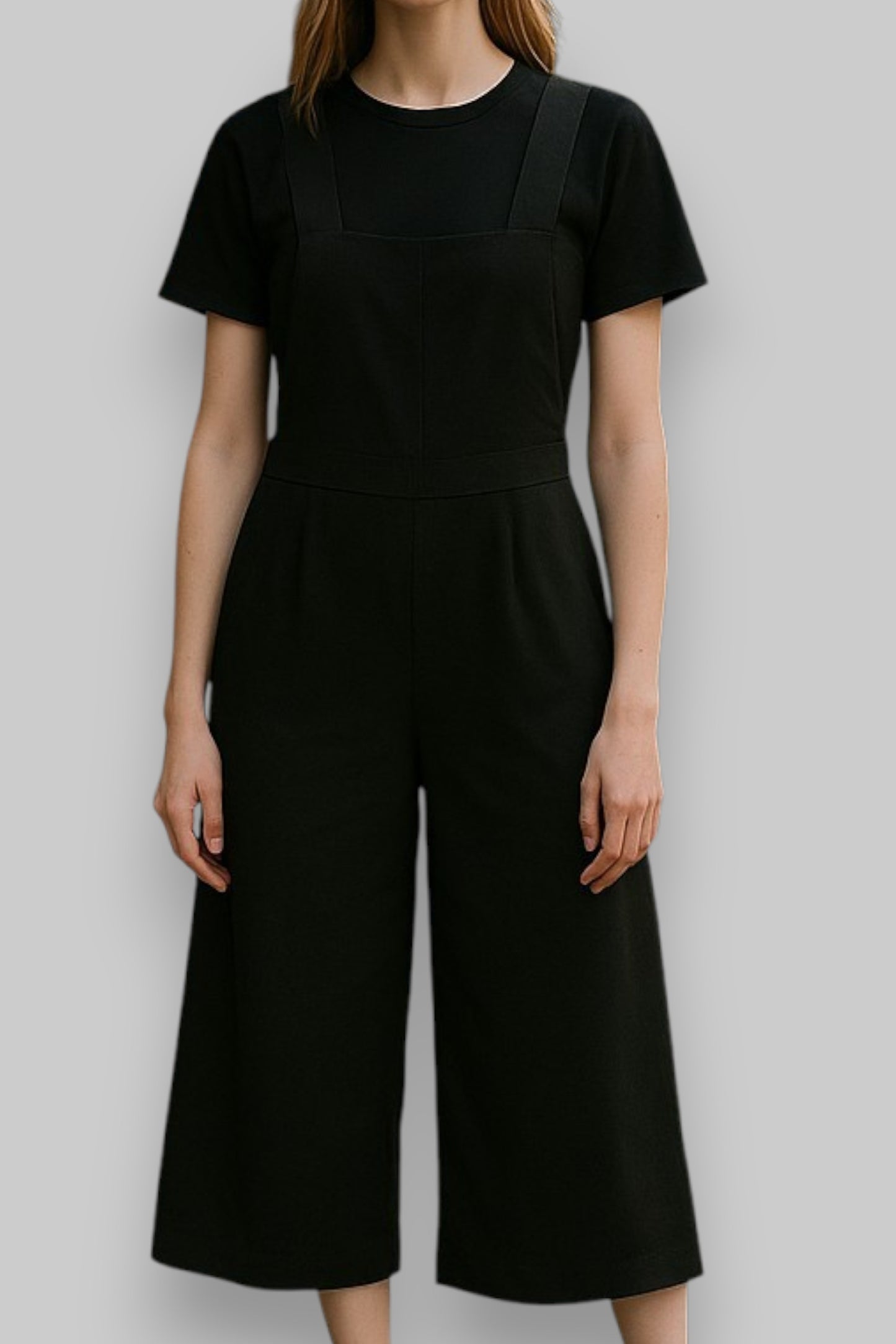 DESIRES Black Wide-Leg Jumpsuit – Minimalist Culotte Overalls (Size S)
