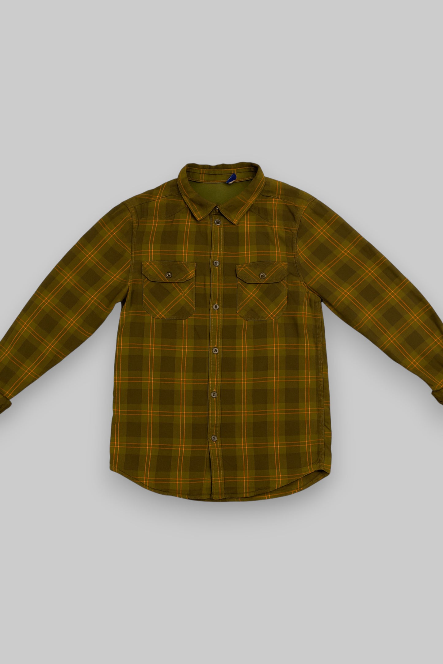 H&amp;M Men’s Long-Sleeve Flannel Shirt – Olive Green with Orange &amp; Yellow Plaid