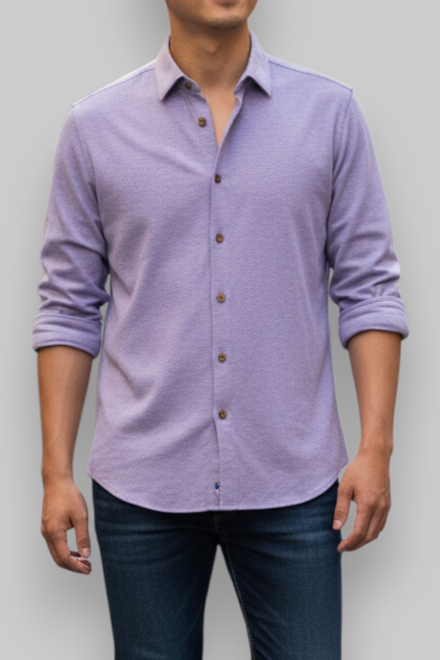 Max Goodman Men’s Long-Sleeve Casual Shirt – Heathered Purple (100% Cotton)