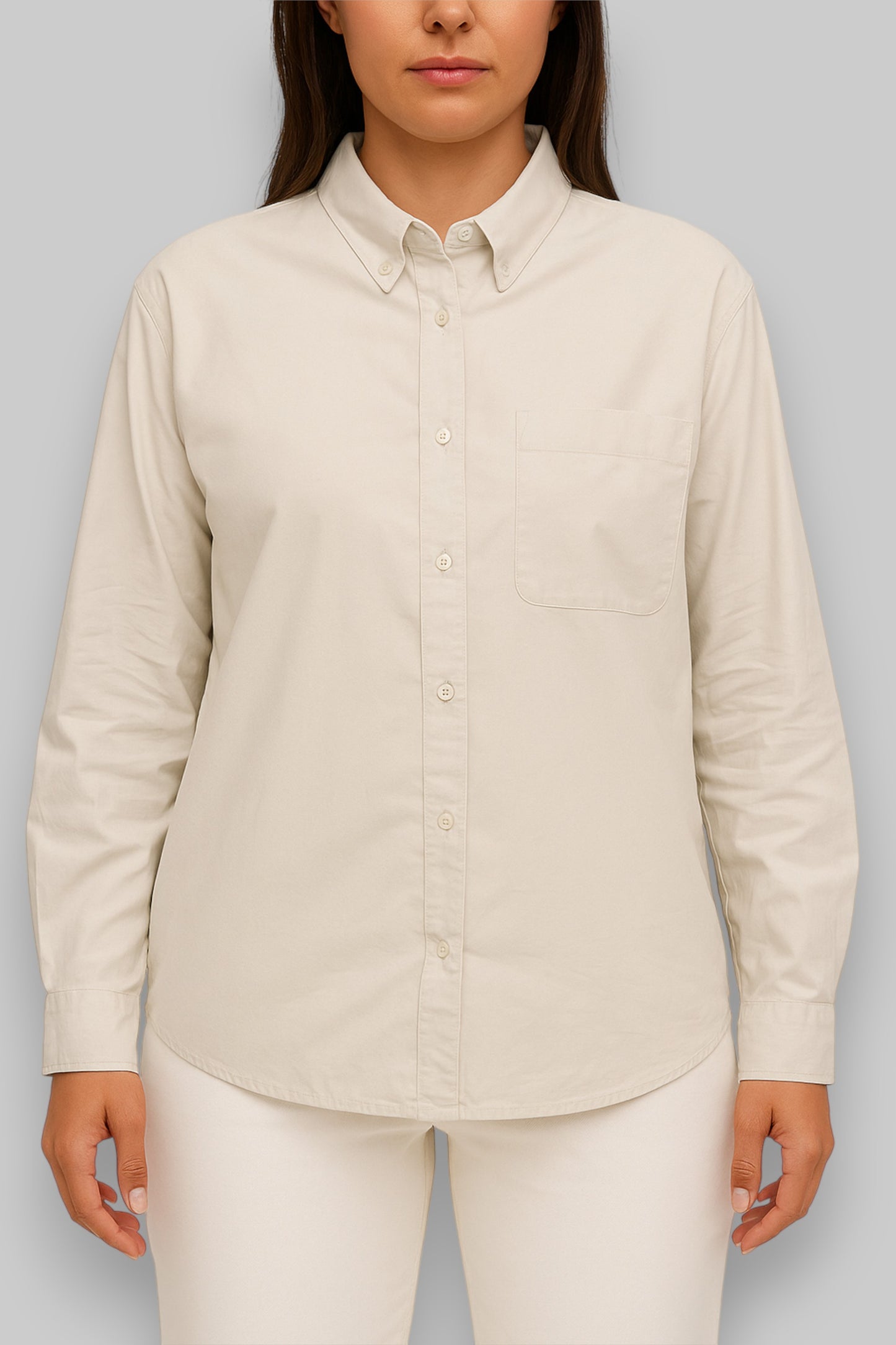 MSCH (Moss Copenhagen) Women’s Long-Sleeve Button-Up Shirt – Off-White / Cream