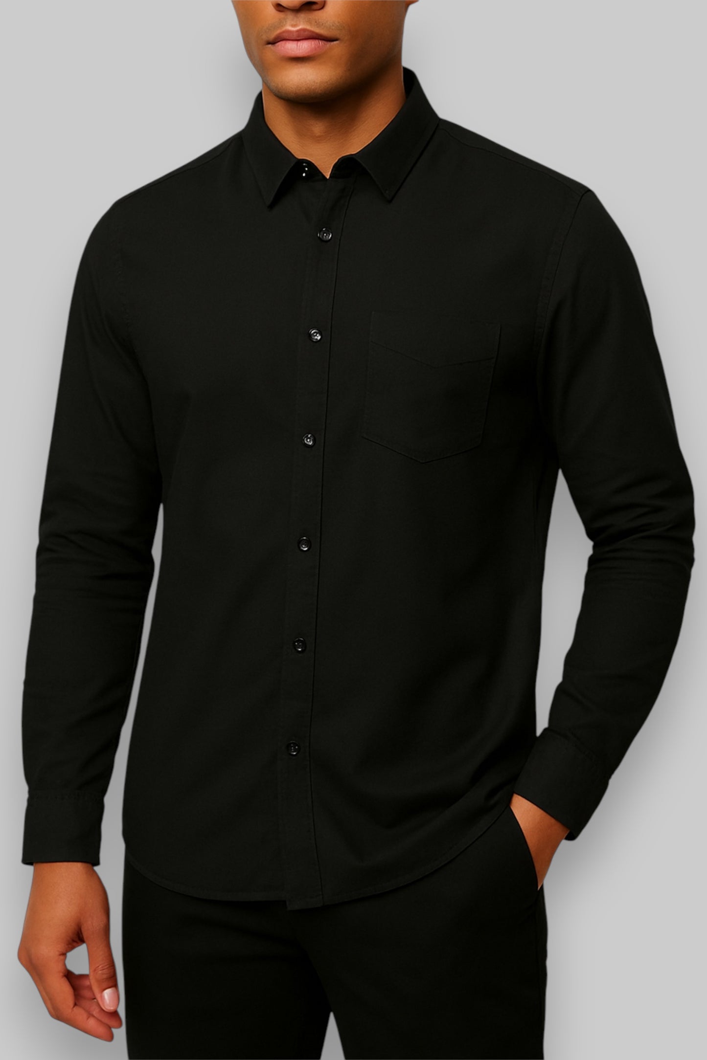 V&amp;D Men’s Long-Sleeve Dress Shirt – Solid Black