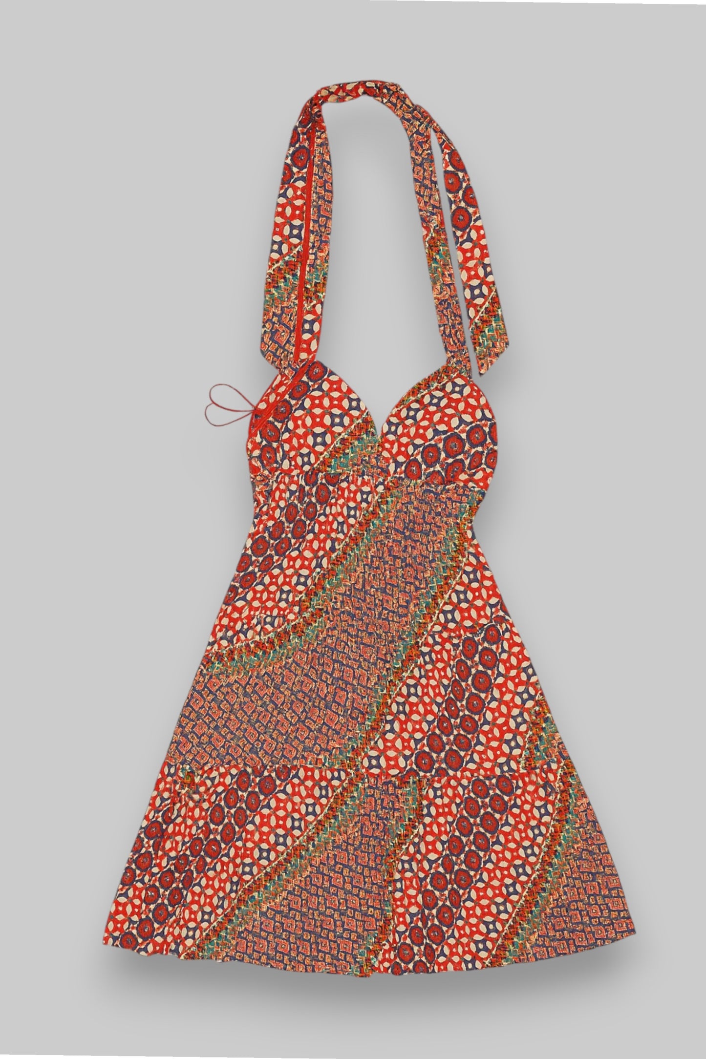 Boho Patchwork Halter Mini Dress