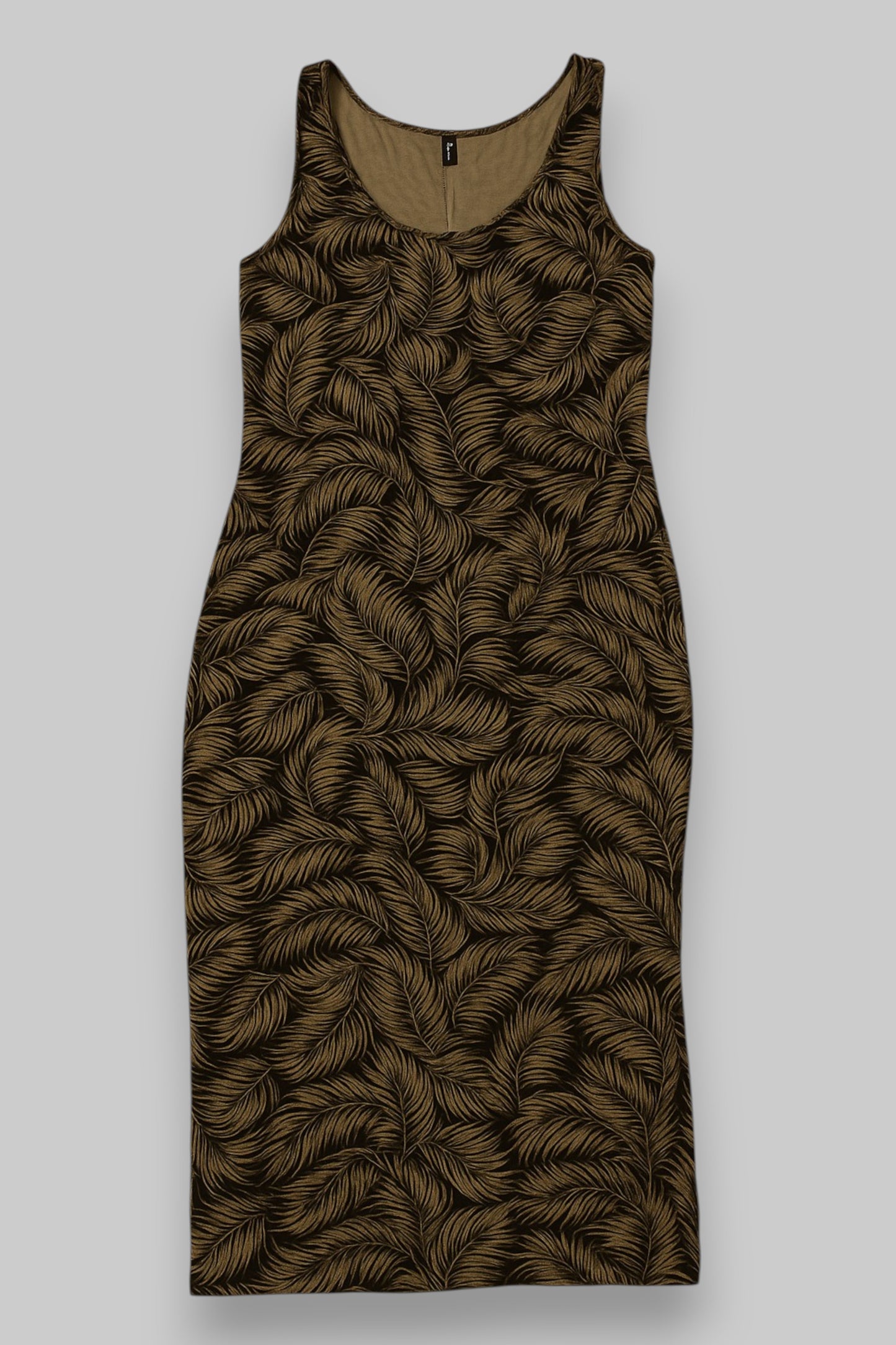 HEMA Sleeveless Maxi Dress – Olive Green Tropical Leaf Print | Size L