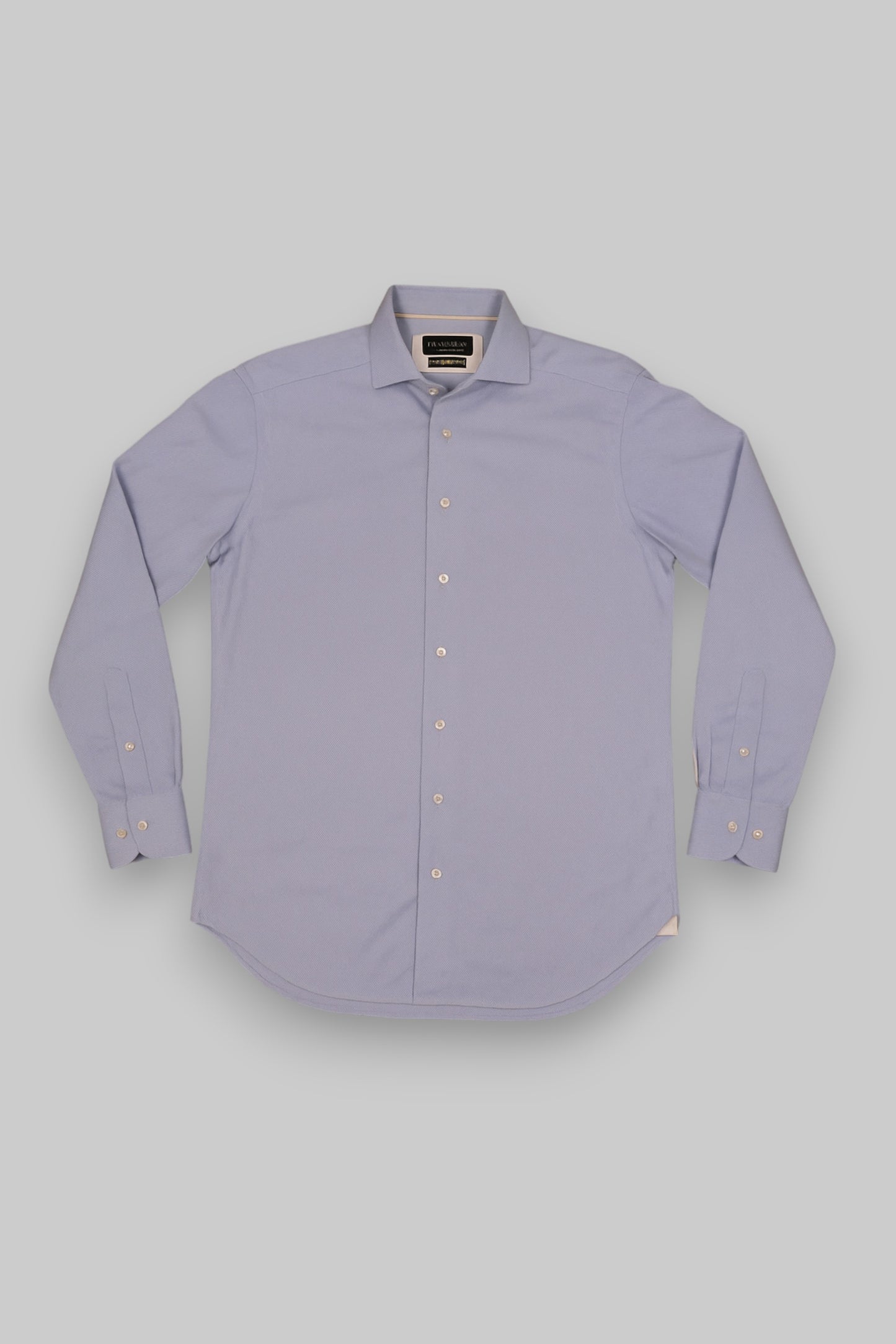 Cavallaro Napoli Men’s Doppio Ritorto Dress Shirt – Light Blue Herringbone