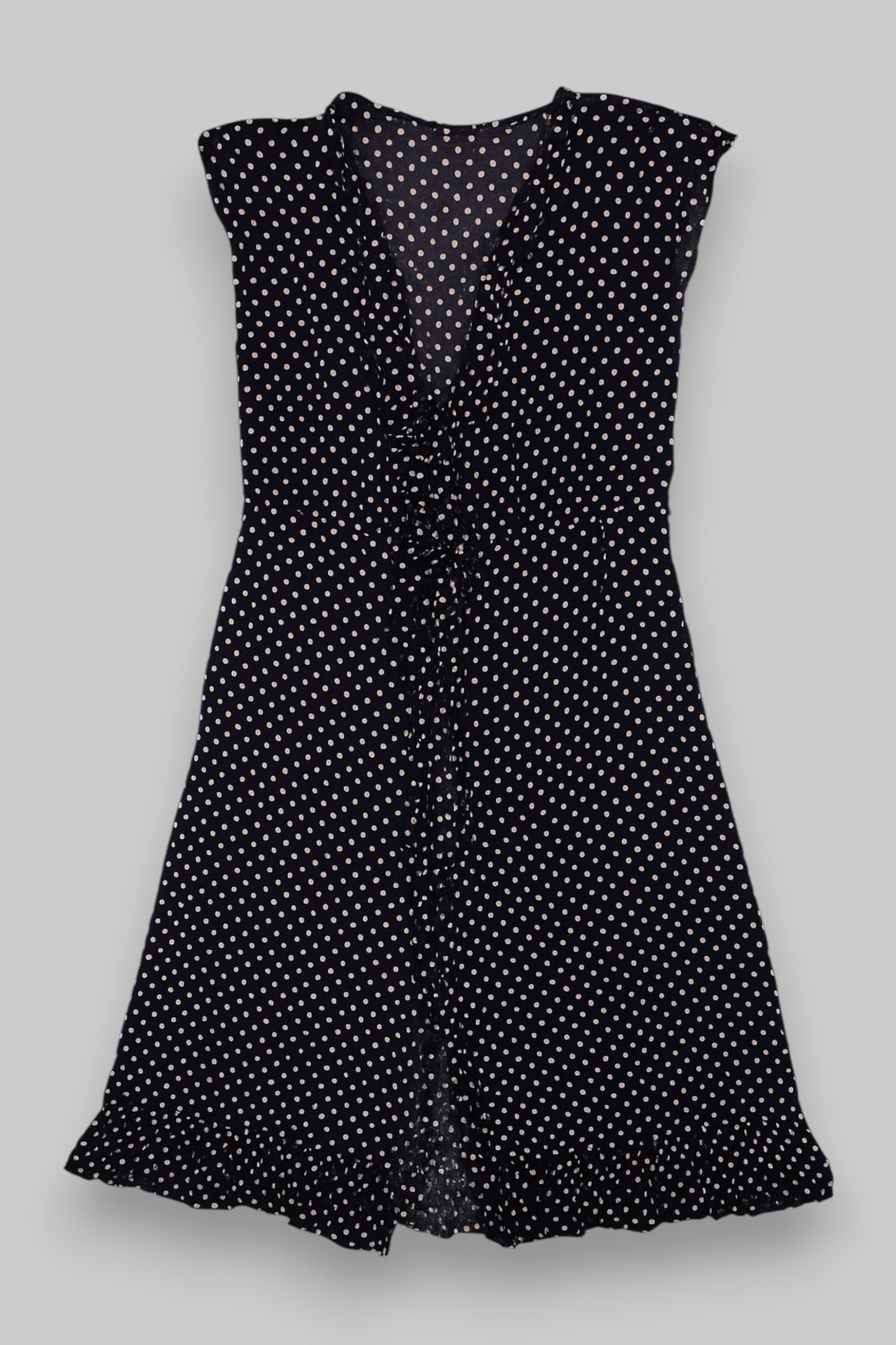 Navy Blue Polka Dot Ruffle Dress – Handmade in Indonesia | 100% Rayon