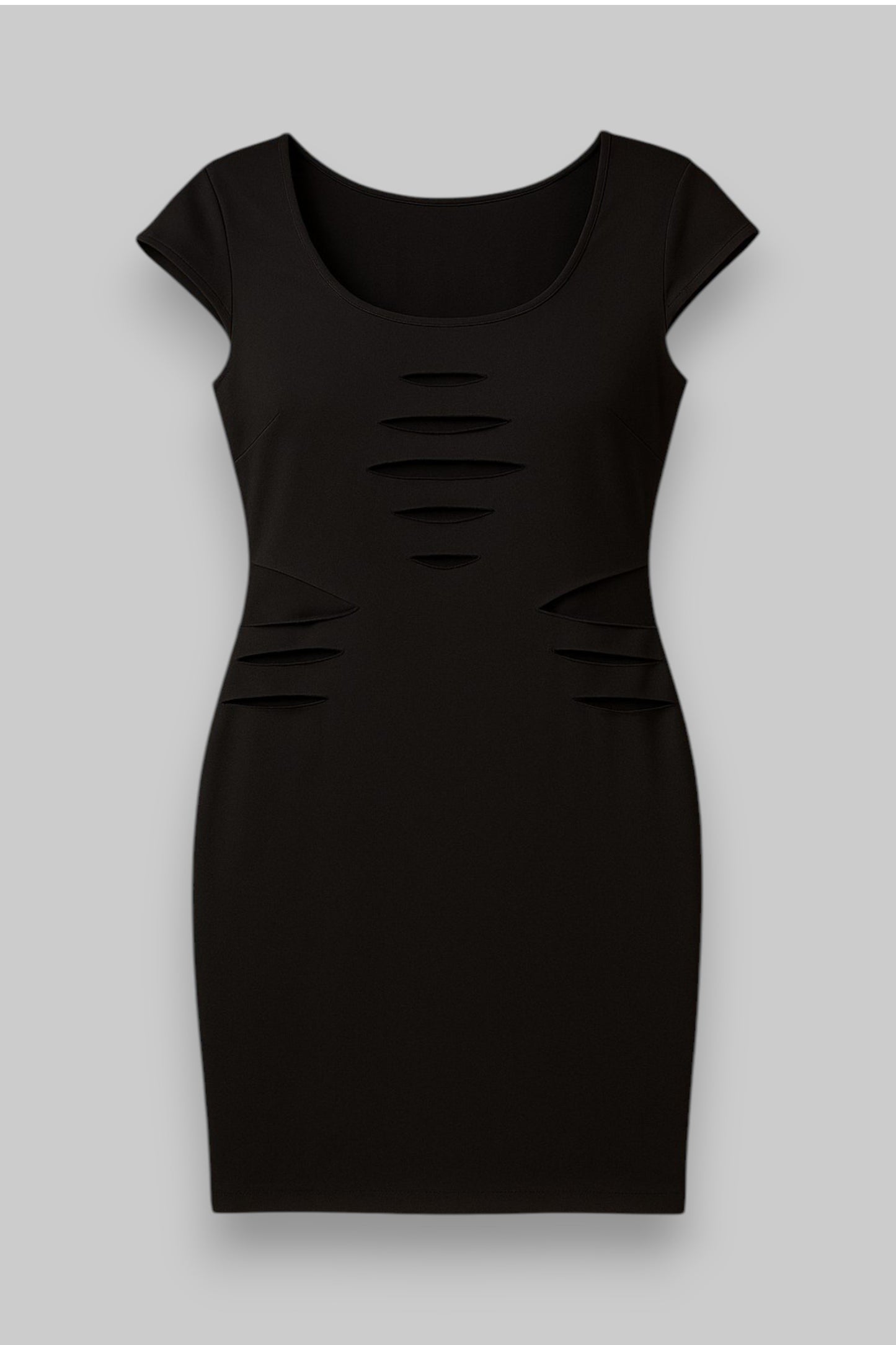Black Cutout Bodycon Mini Dress – Scoop Neck | Cap Sleeves