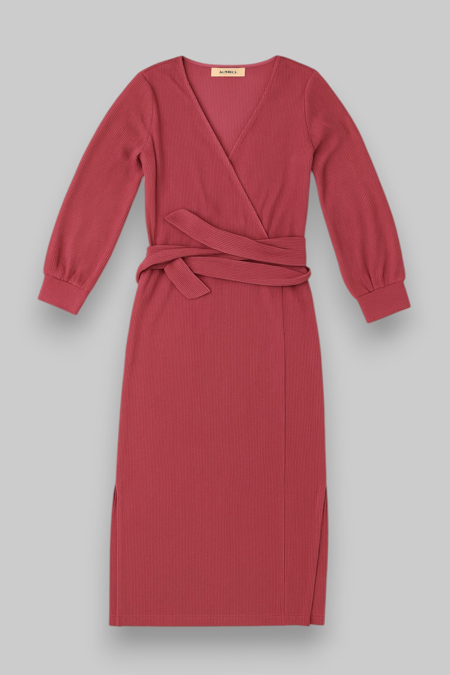GARCIA Deep Rose Pink Pleated Midi Wrap Dress – Sustainable, Elegant & Feminine