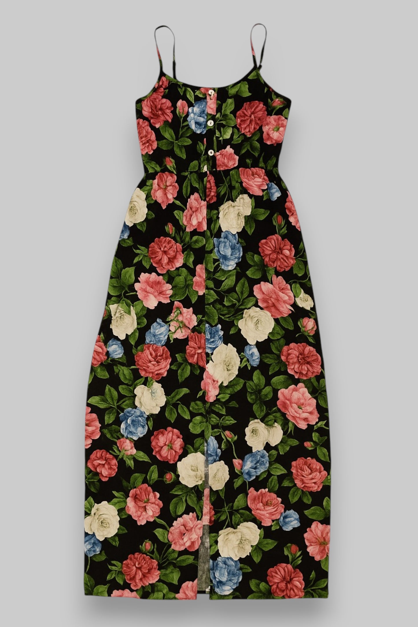 Maxi Floral Sundress – B Belezza | Black with Multicolor Print | 100% Rayon