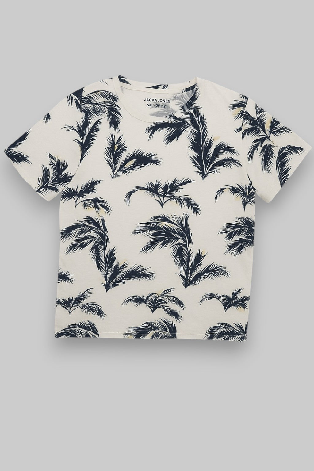 Jack & Jones Originals Tropical Palm Print T-Shirt – White
