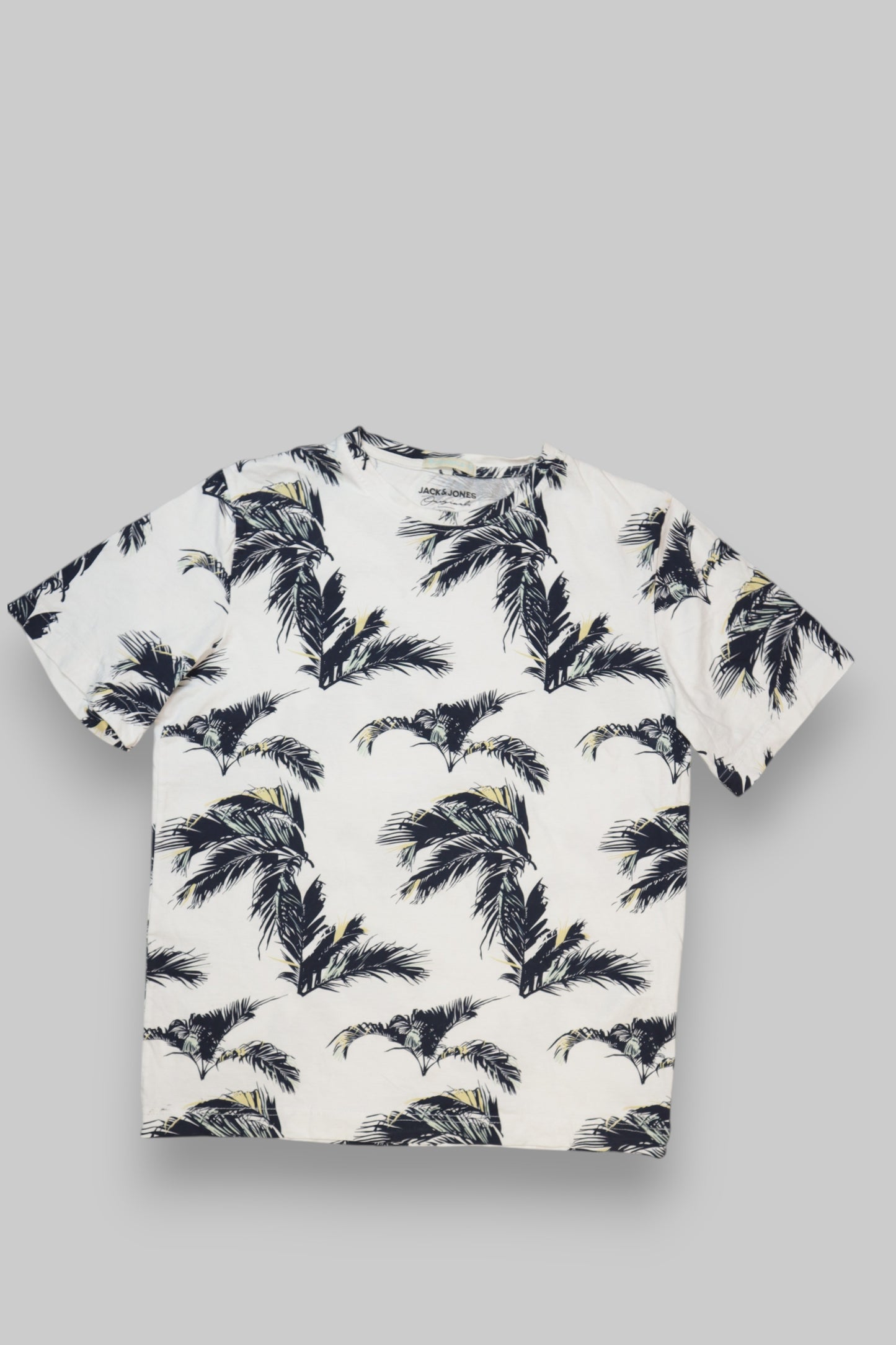 Jack & Jones Originals Tropical Palm Print T-Shirt – White