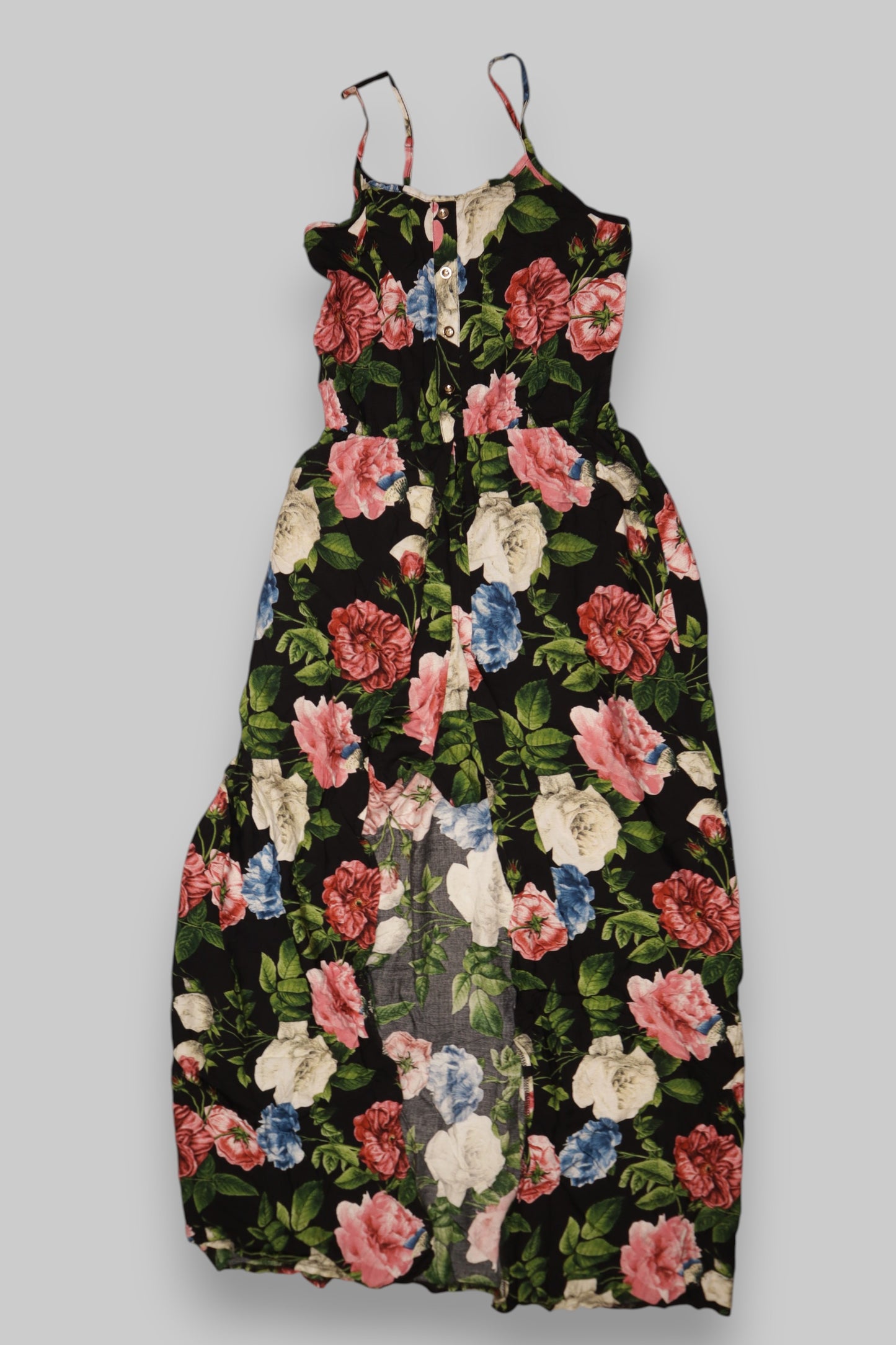 Maxi Floral Sundress – B Belezza | Black with Multicolor Print | 100% Rayon