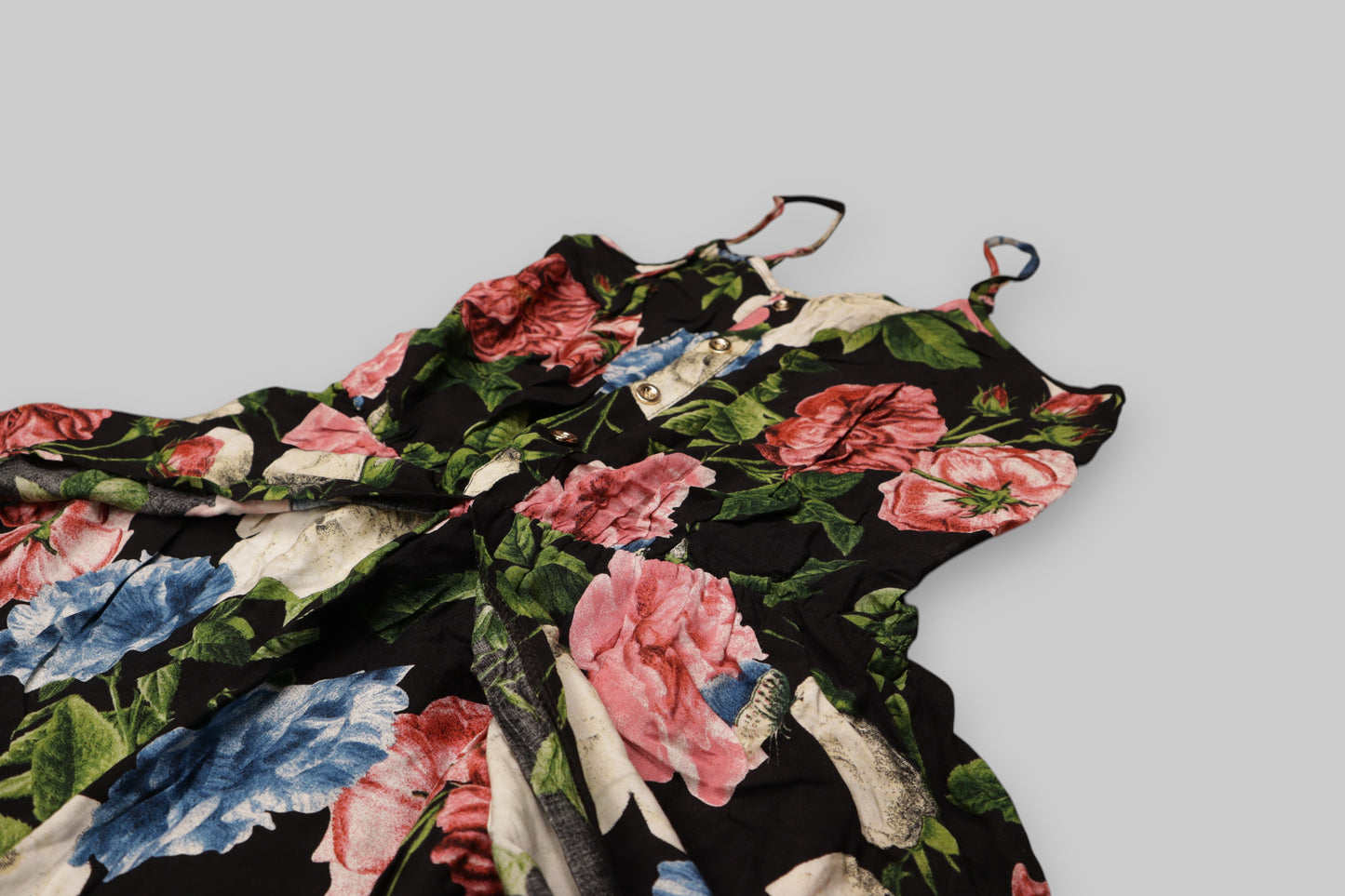 Maxi Floral Sundress – B Belezza | Black with Multicolor Print | 100% Rayon