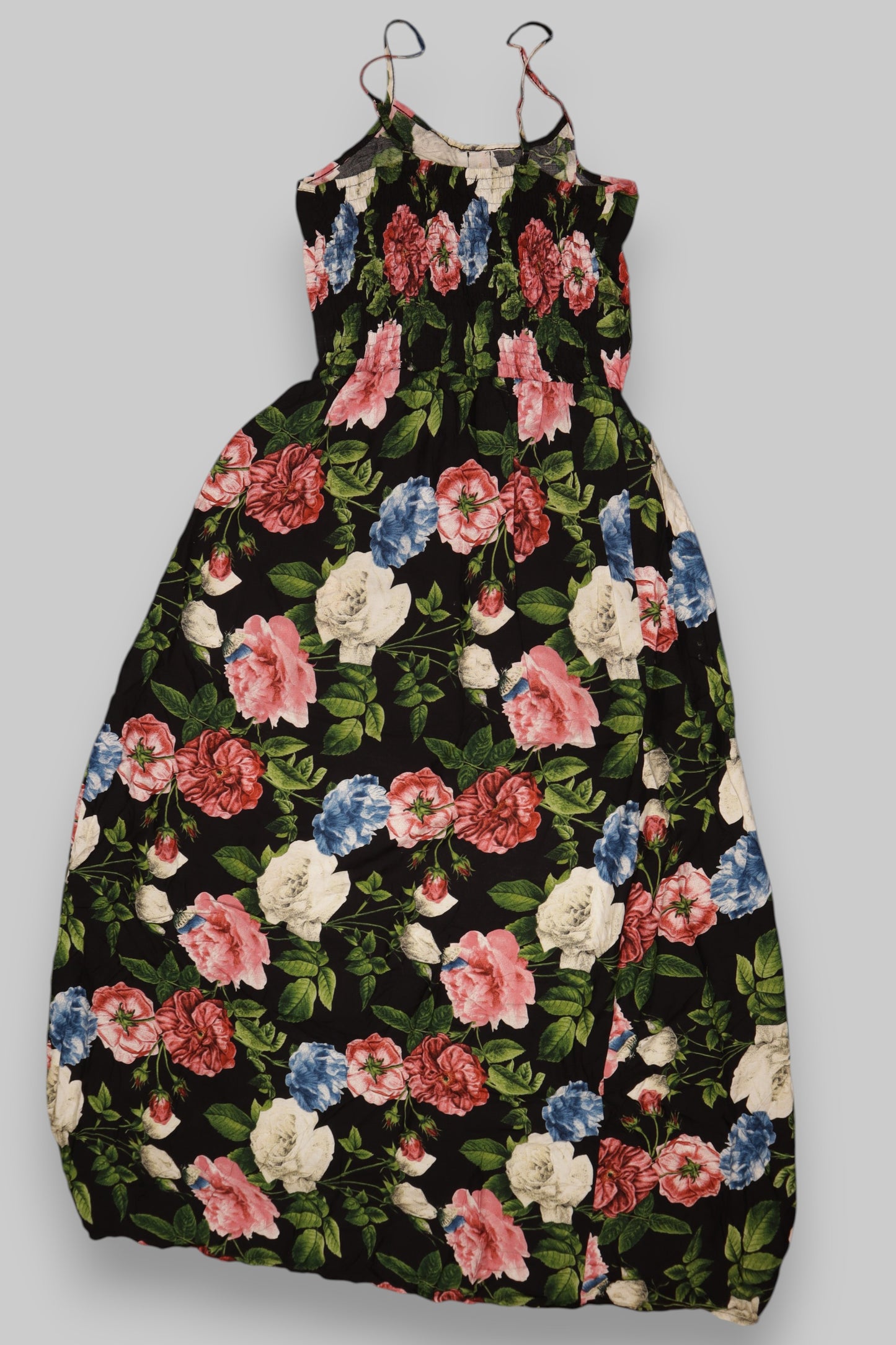 Maxi Floral Sundress – B Belezza | Black with Multicolor Print | 100% Rayon