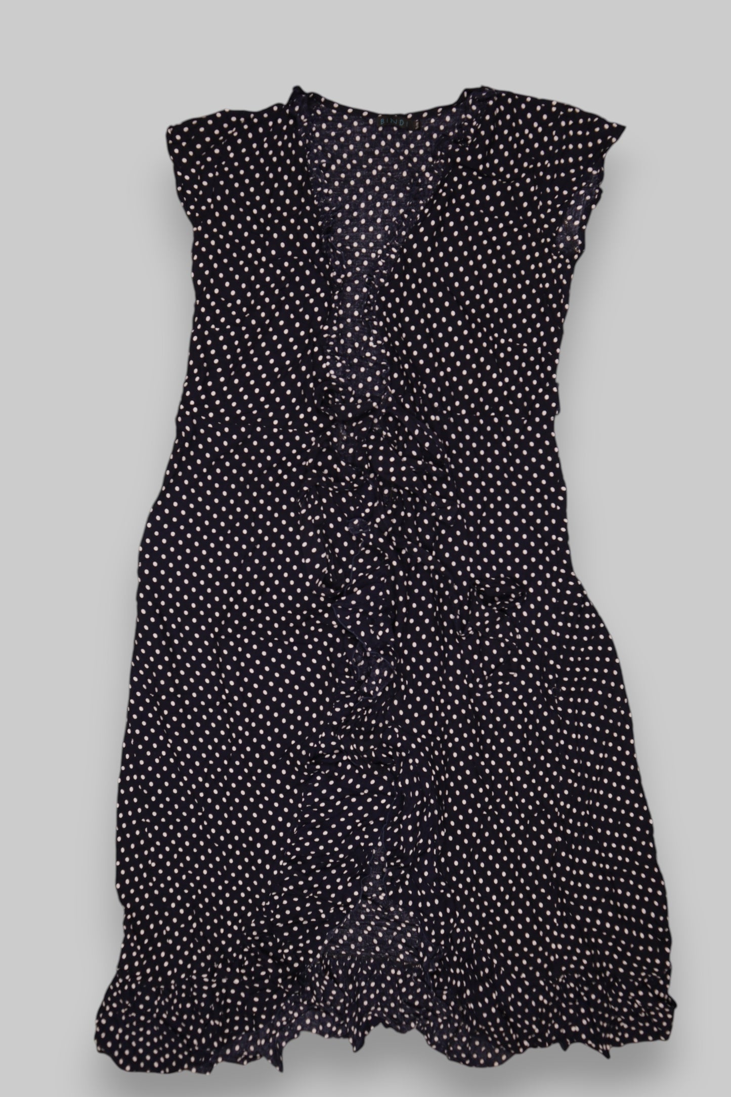 Navy Blue Polka Dot Ruffle Dress – Handmade in Indonesia | 100% Rayon