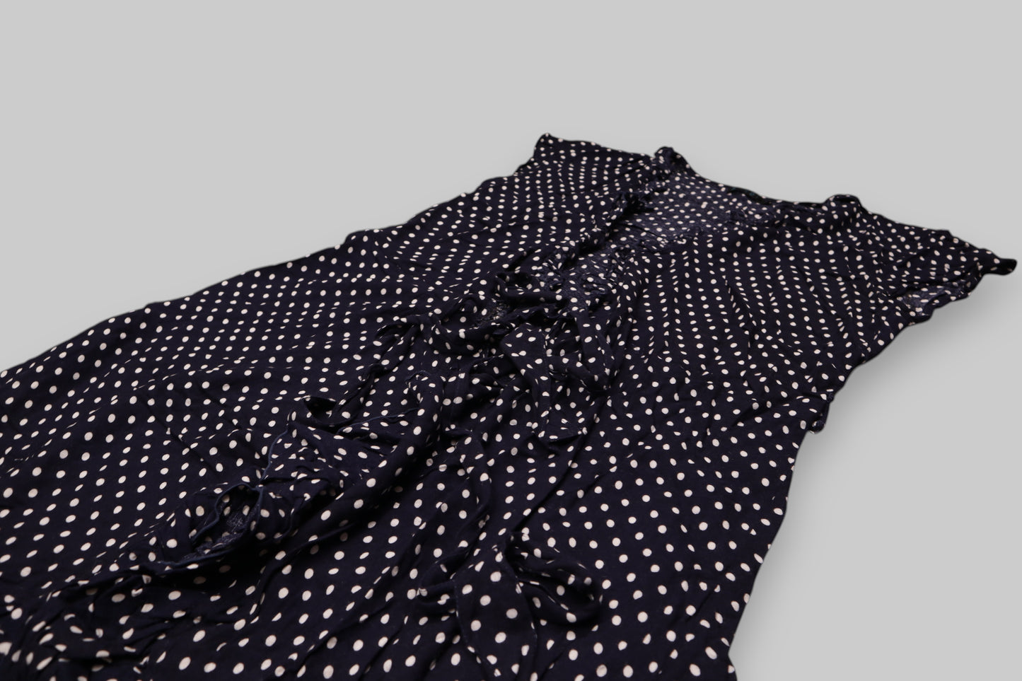 Navy Blue Polka Dot Ruffle Dress – Handmade in Indonesia | 100% Rayon
