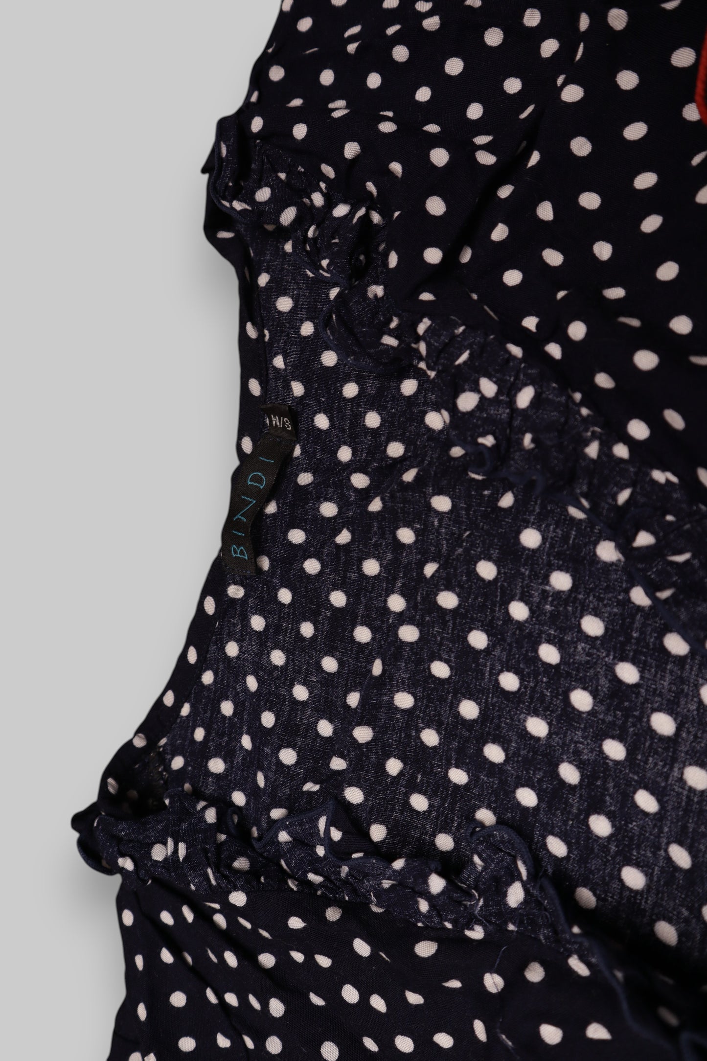 Navy Blue Polka Dot Ruffle Dress – Handmade in Indonesia | 100% Rayon