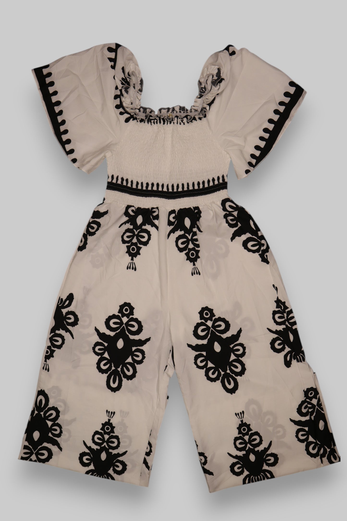 Angel Road Bohemian Embroidered Off-Shoulder Jumpsuit – Ivory & Black | XXL