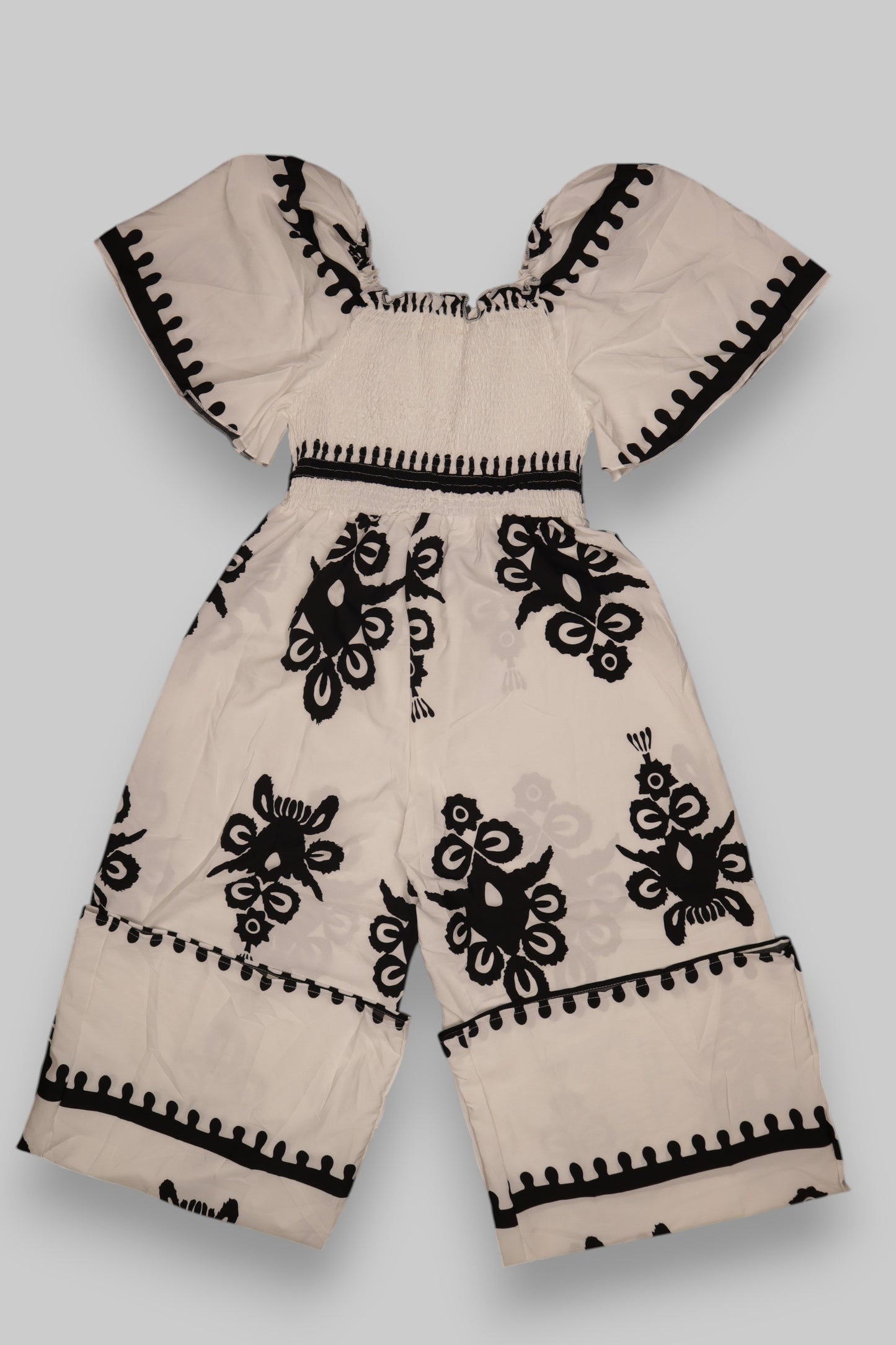 Angel Road Bohemian Embroidered Off-Shoulder Jumpsuit – Ivory & Black | XXL