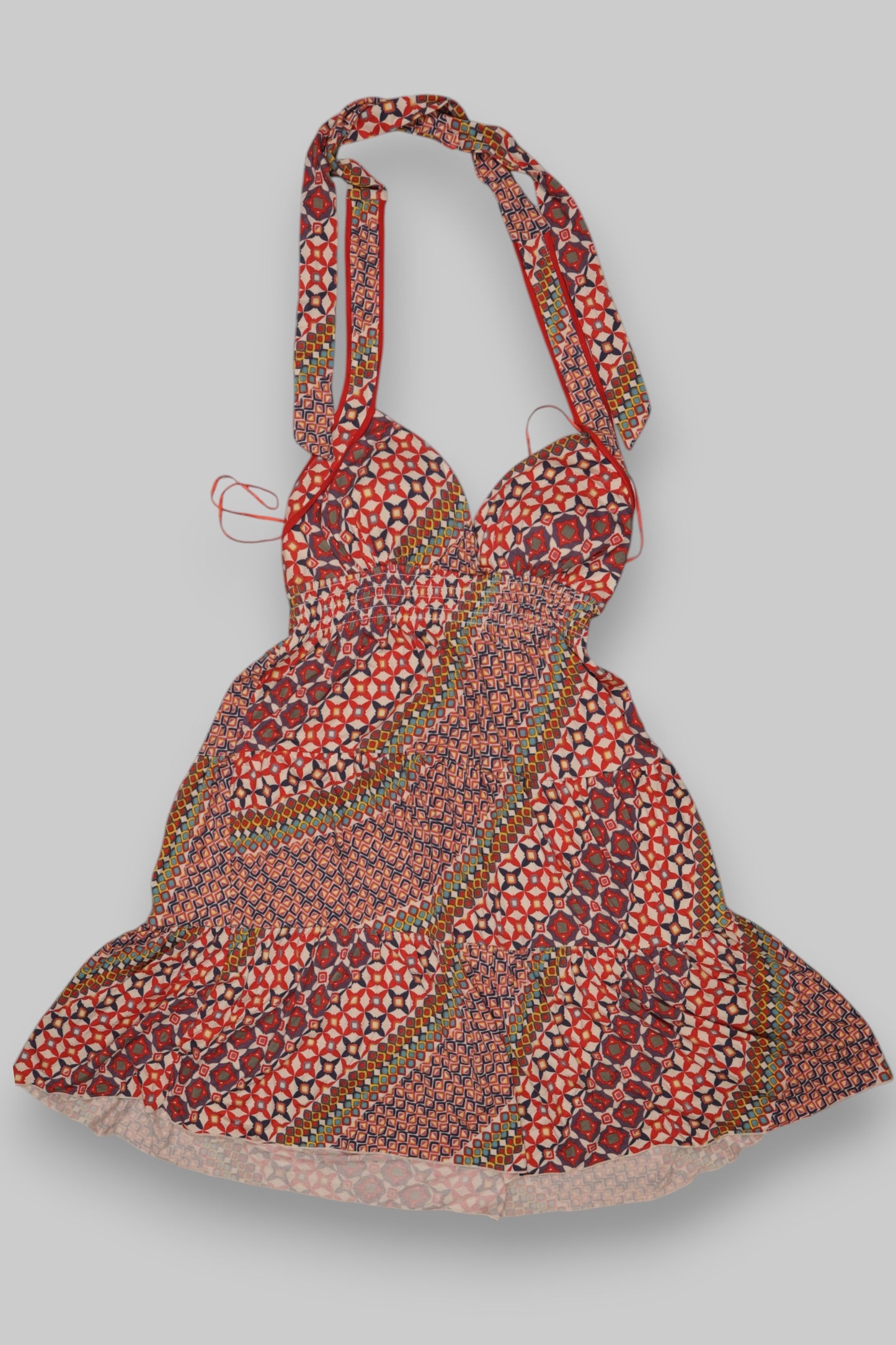 Boho Patchwork Halter Mini Dress