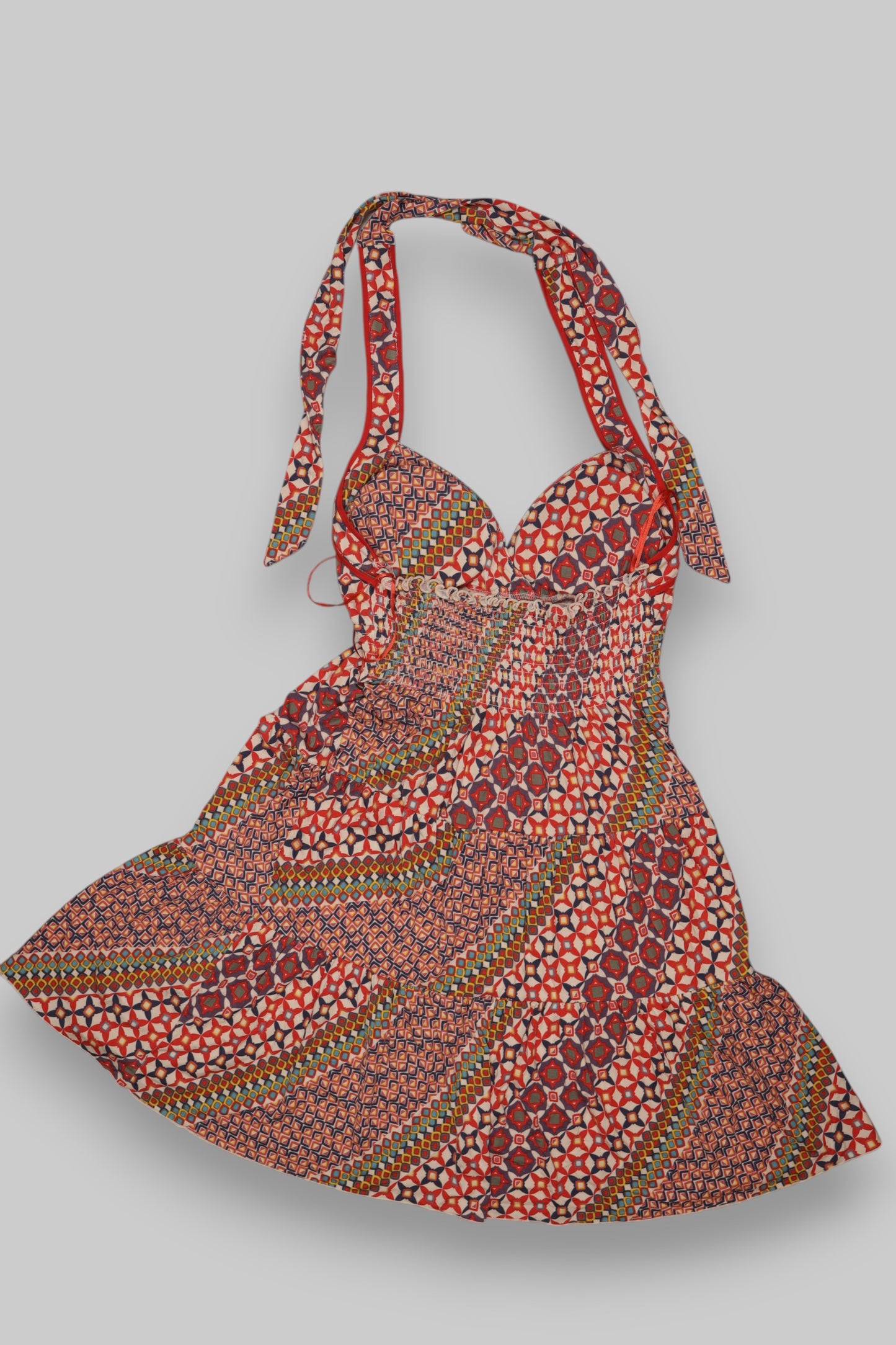 Boho Patchwork Halter Mini Dress