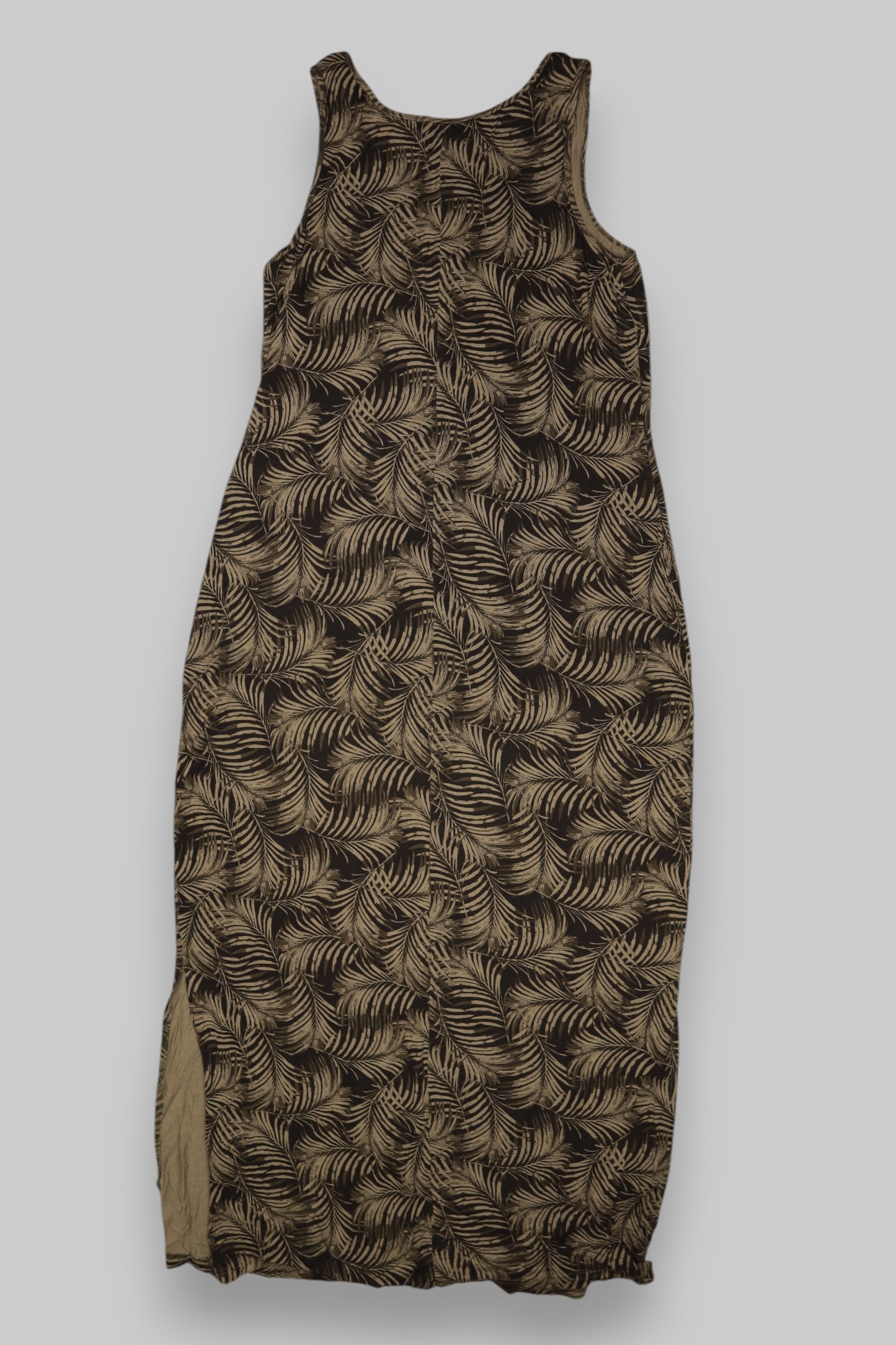 HEMA Sleeveless Maxi Dress – Olive Green Tropical Leaf Print | Size L