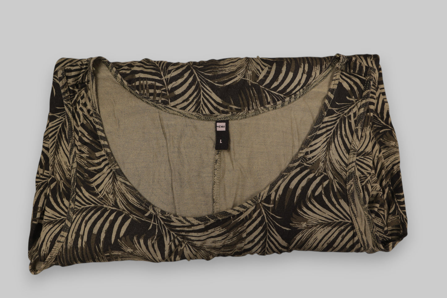 HEMA Sleeveless Maxi Dress – Olive Green Tropical Leaf Print | Size L