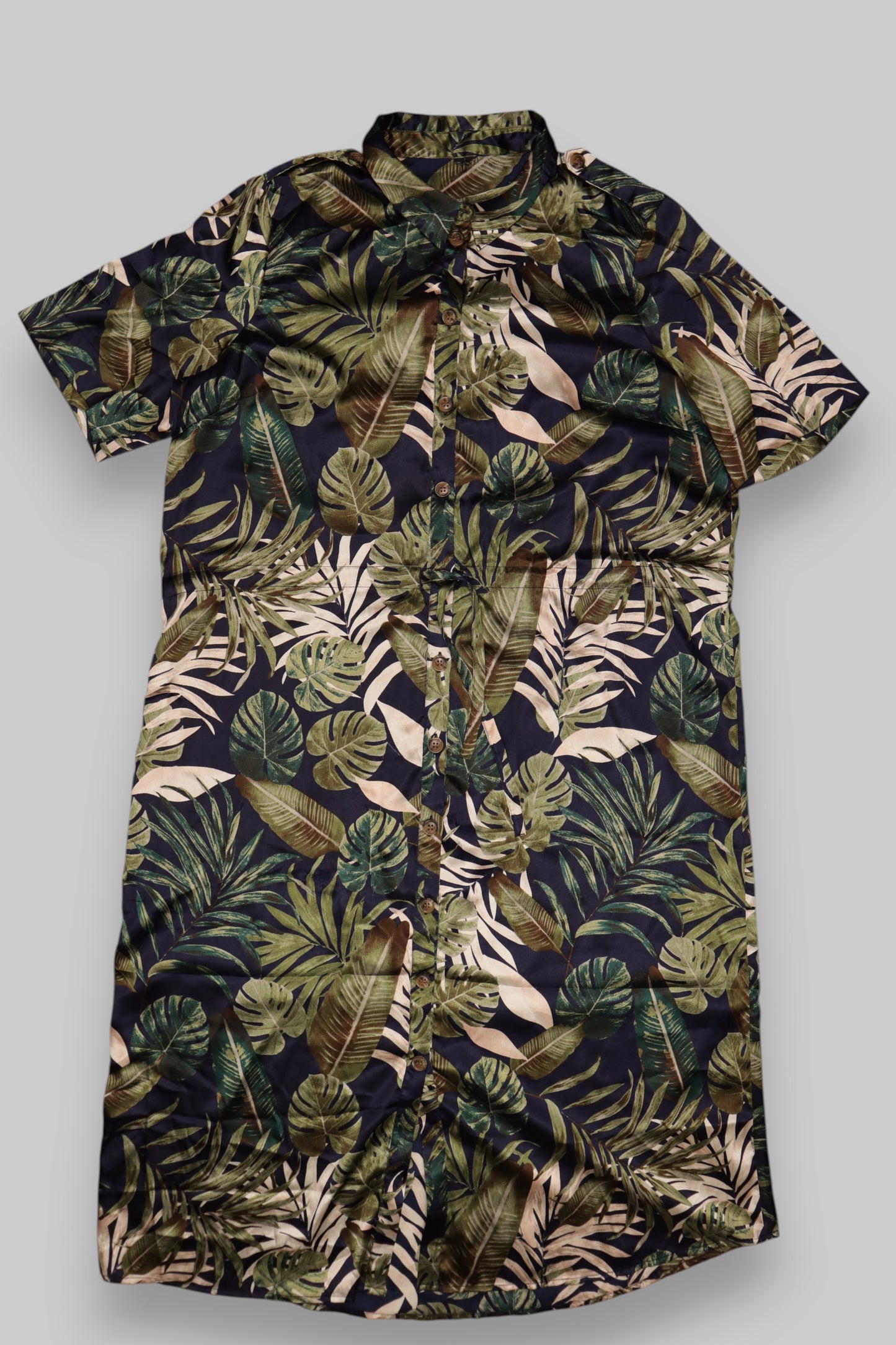 Vero Moda Tropical Shirt Dress – Navy with Green Leaf Print | Short Sleeve