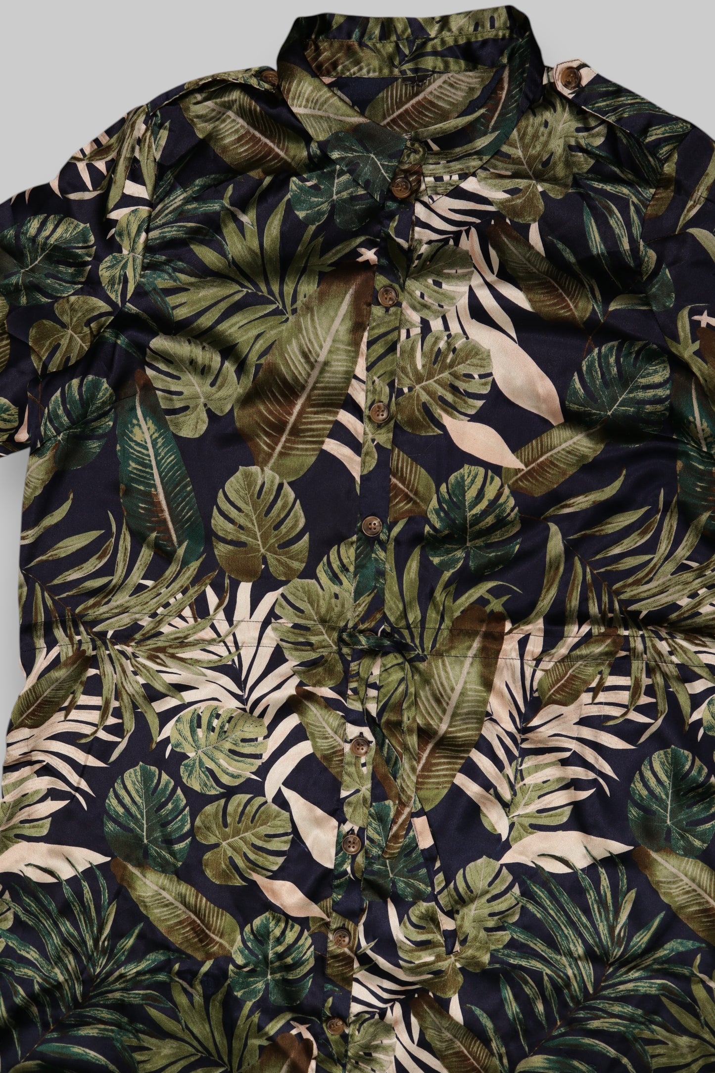 Vero Moda Tropical Shirt Dress – Navy with Green Leaf Print | Short Sleeve