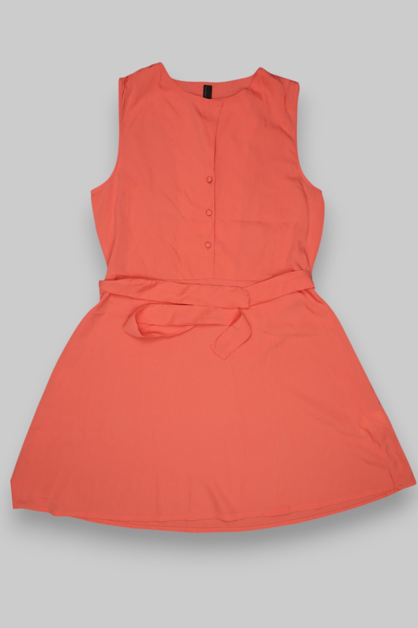 Vero Moda Sleeveless Coral Belted Dress – Button Front