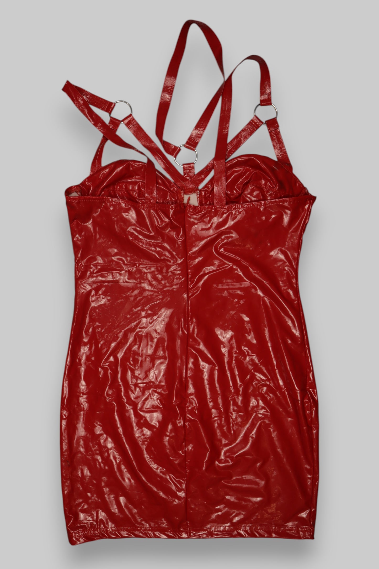 Glossy Red Strappy Bodycon Mini Dress – Patent Faux Leather