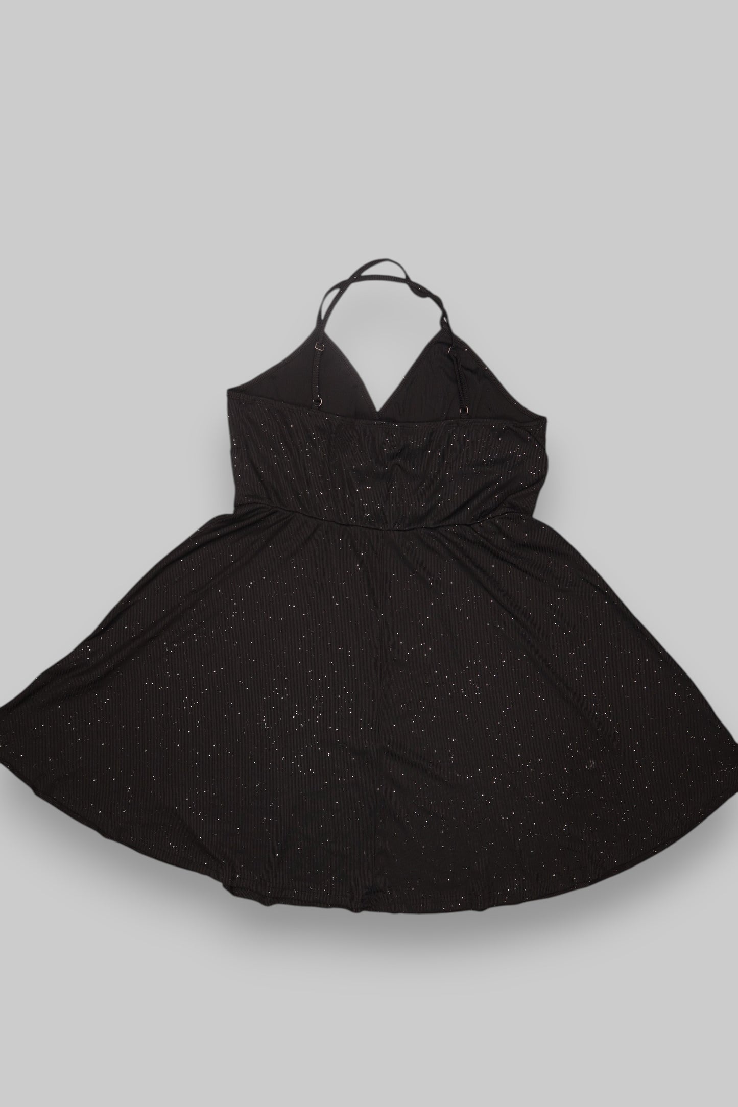 Black & Silver Speckled A-Line Mini Dress – Halter Neck | Ribbed Sparkle Fabric
