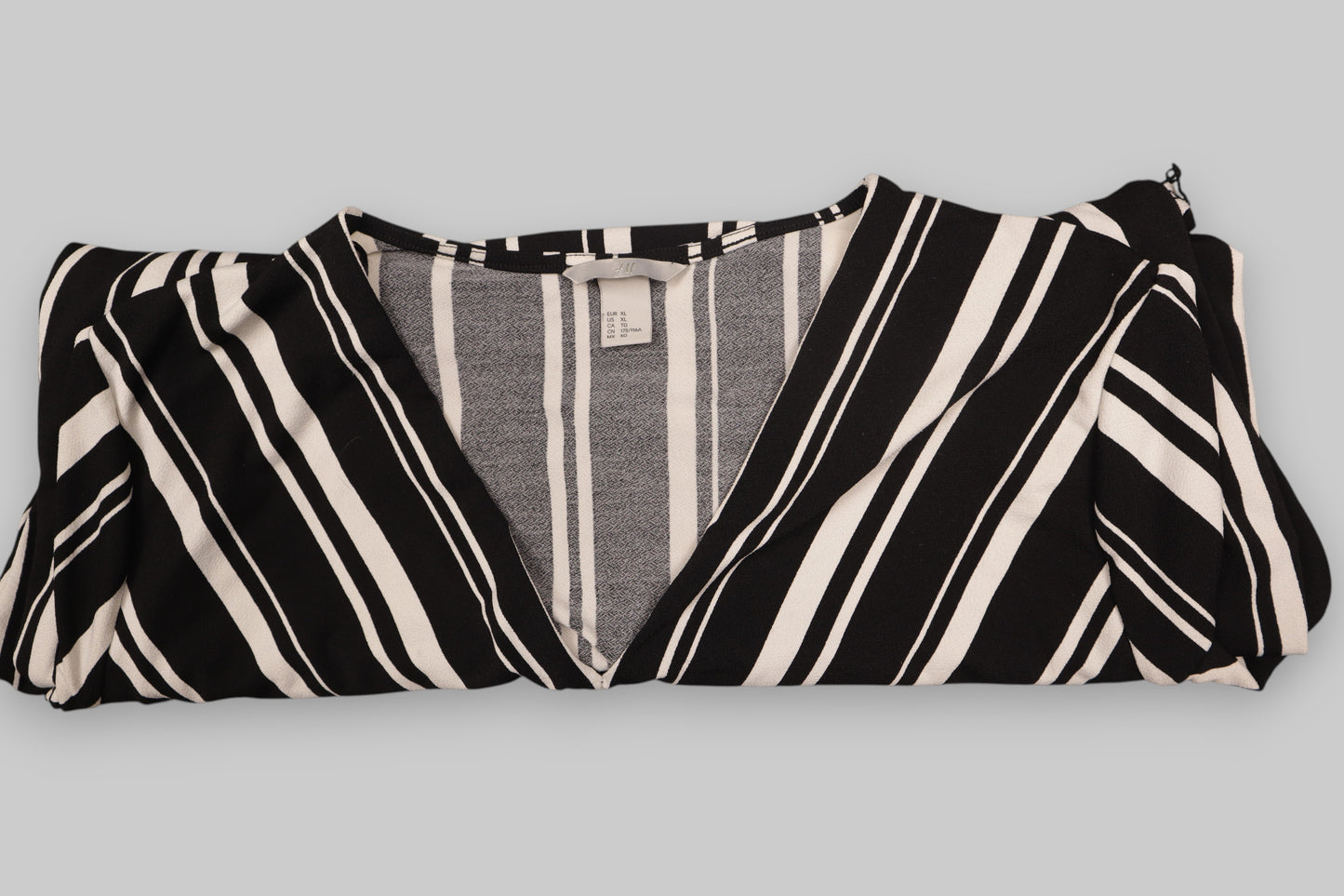 H&M Women's Knee-Length Black & White Striped Dress – V-Neck, XL