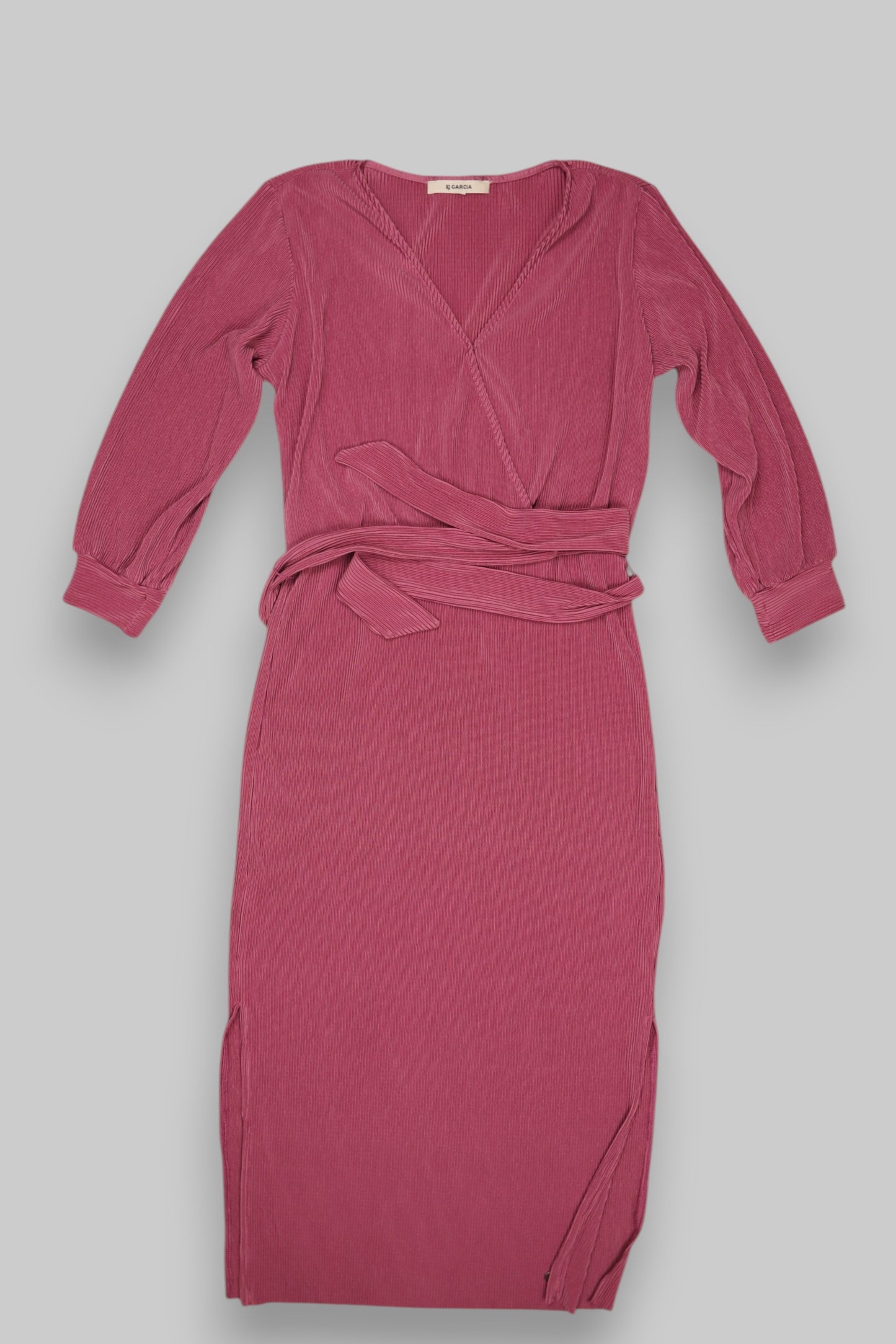 GARCIA Deep Rose Pink Pleated Midi Wrap Dress – Sustainable, Elegant & Feminine