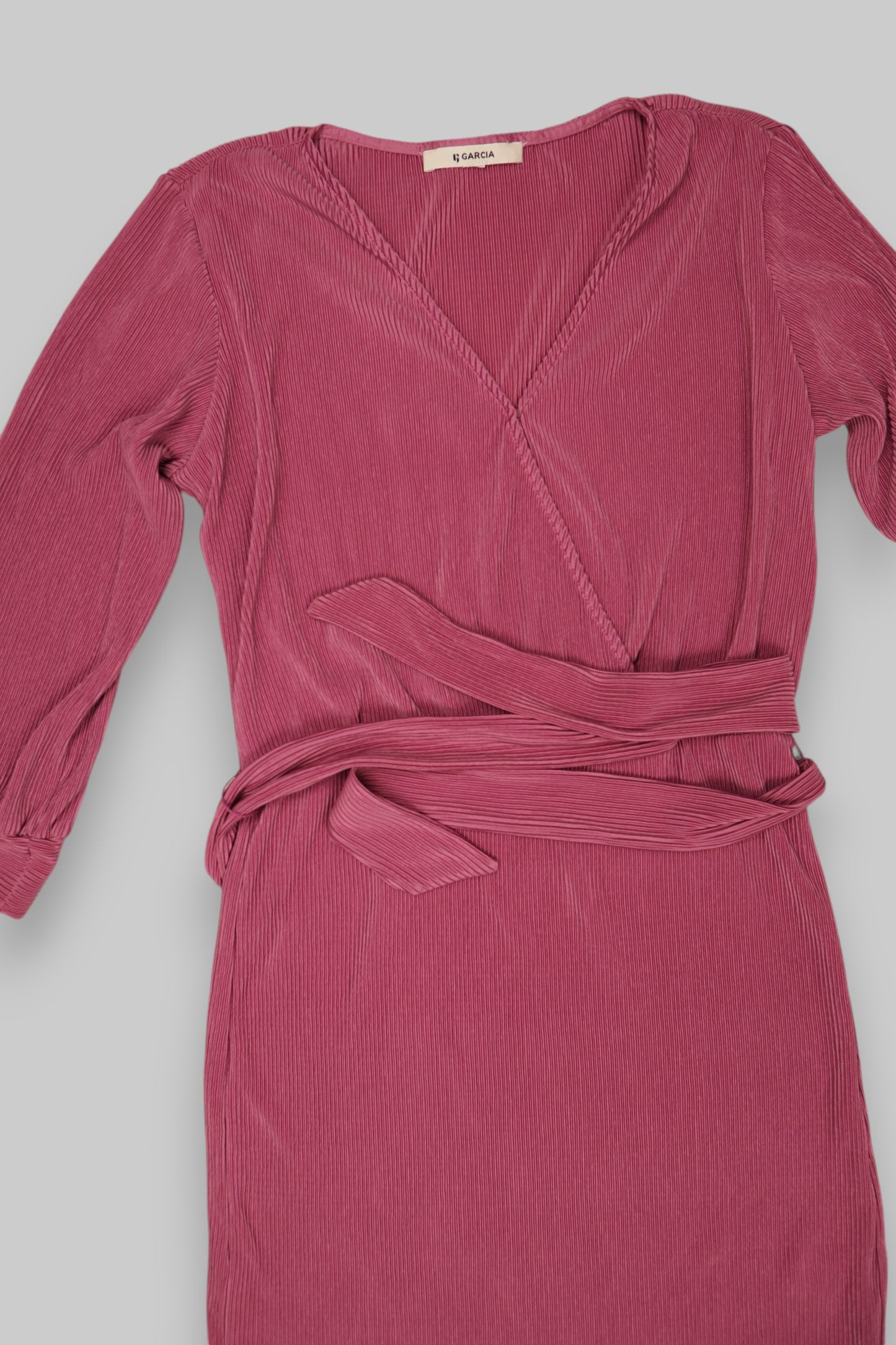 GARCIA Deep Rose Pink Pleated Midi Wrap Dress – Sustainable, Elegant & Feminine