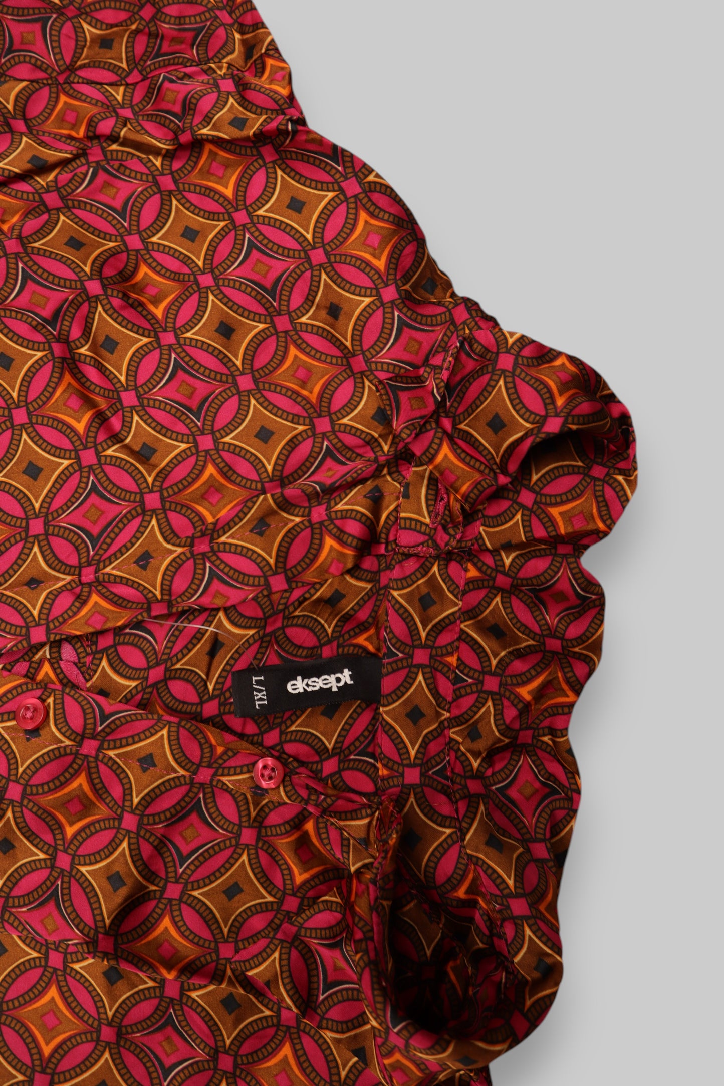 Women's Geometric Print Shirt Dress – Long Sleeve, Flowing Viscose, Warm Tones