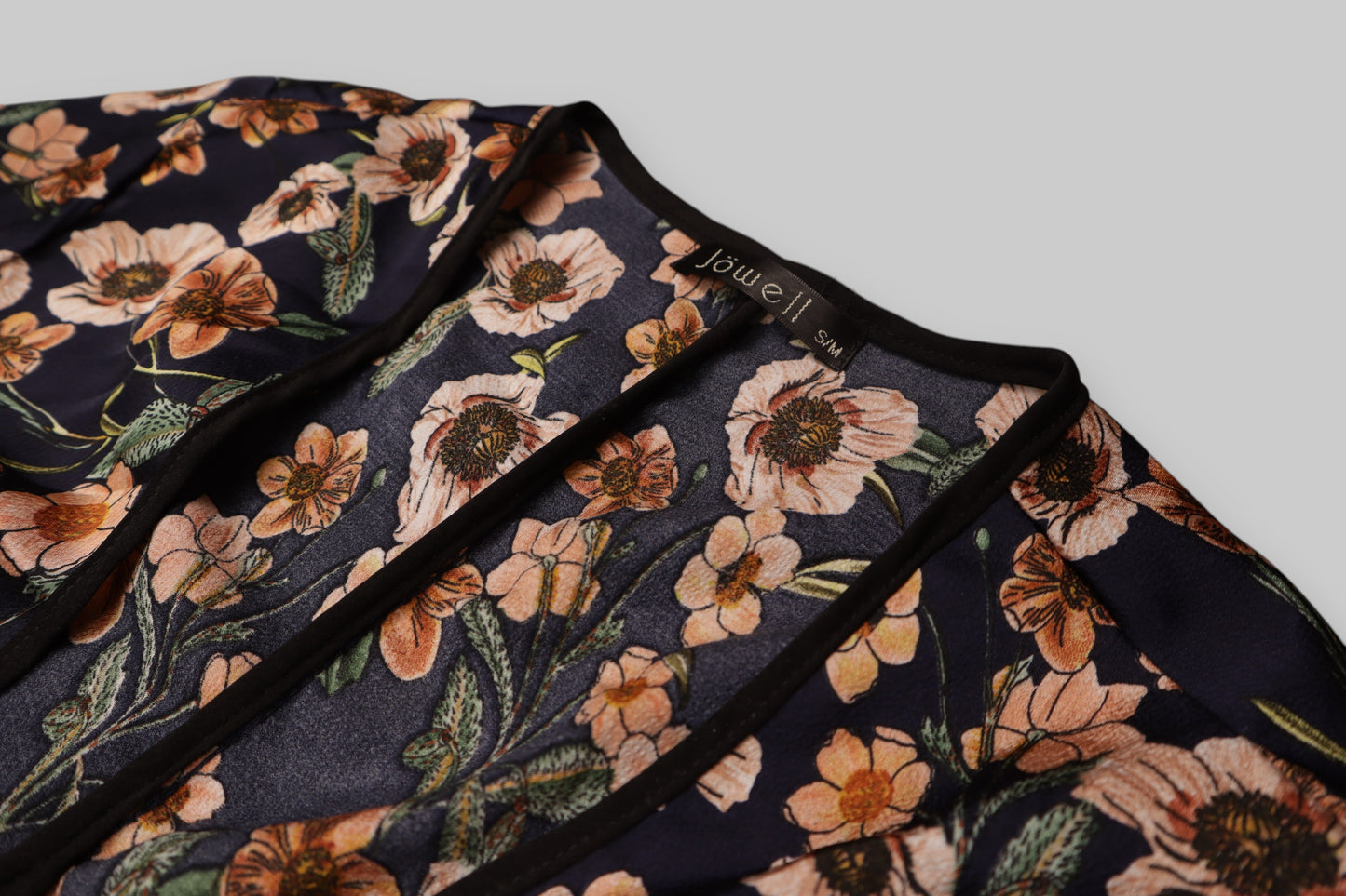 Jowell Floral Kimono Cardigan – Long, Lightweight, Navy with Peach & Green Tones (S/M)