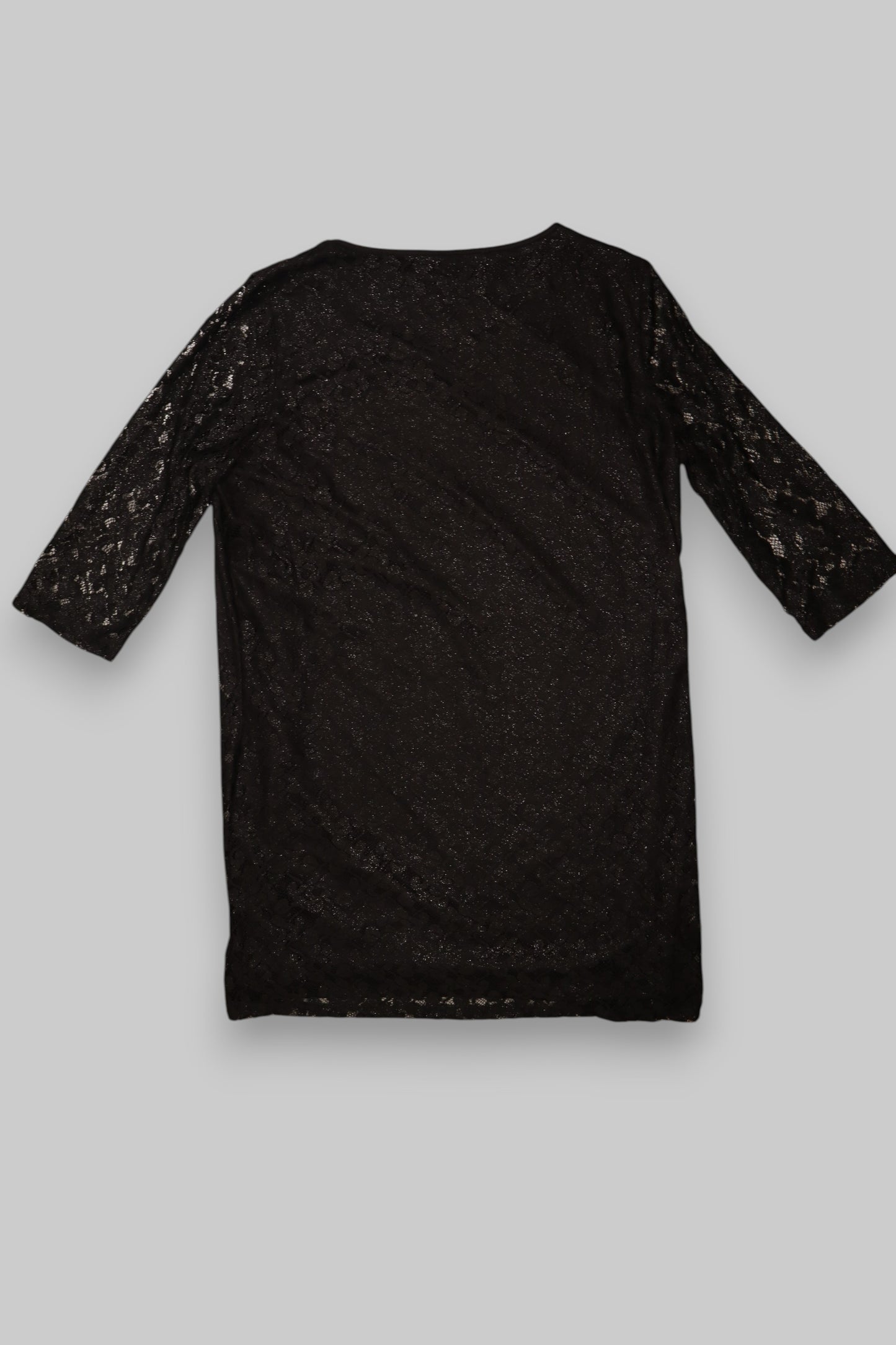 Yessica Black Lace Tunic Dress – 3/4 Sleeves, Shimmer Detail, Classic Scoop Neck