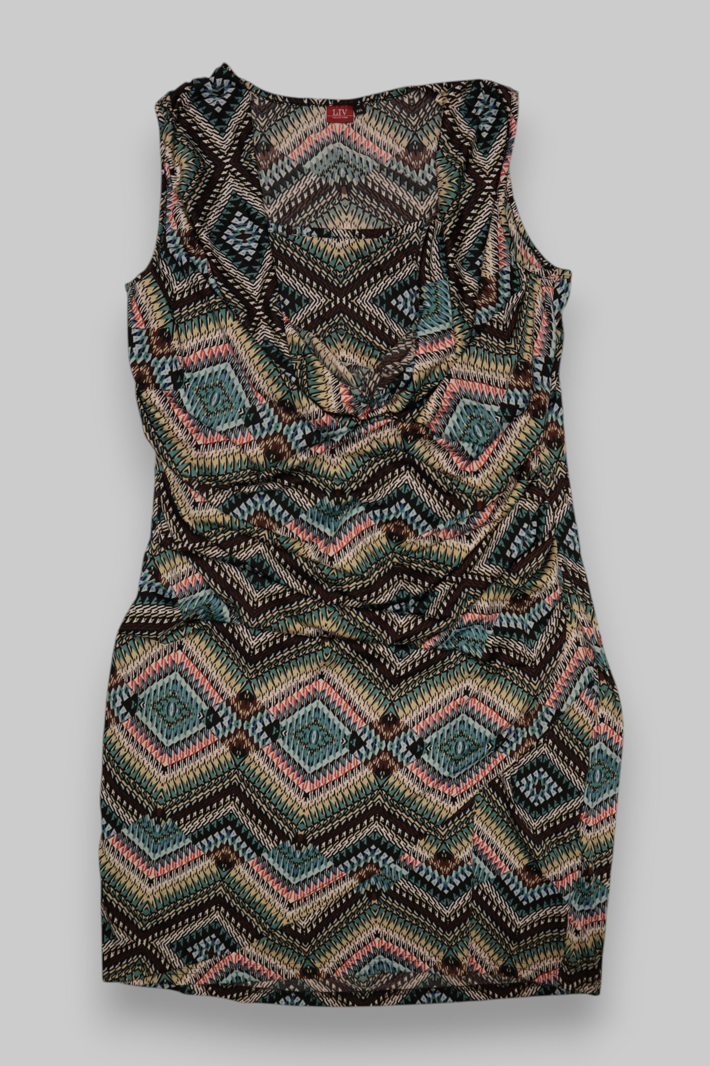 LIV Collection Sleeveless Geometric Print Dress – Tribal Pattern, V-Neck, XXL