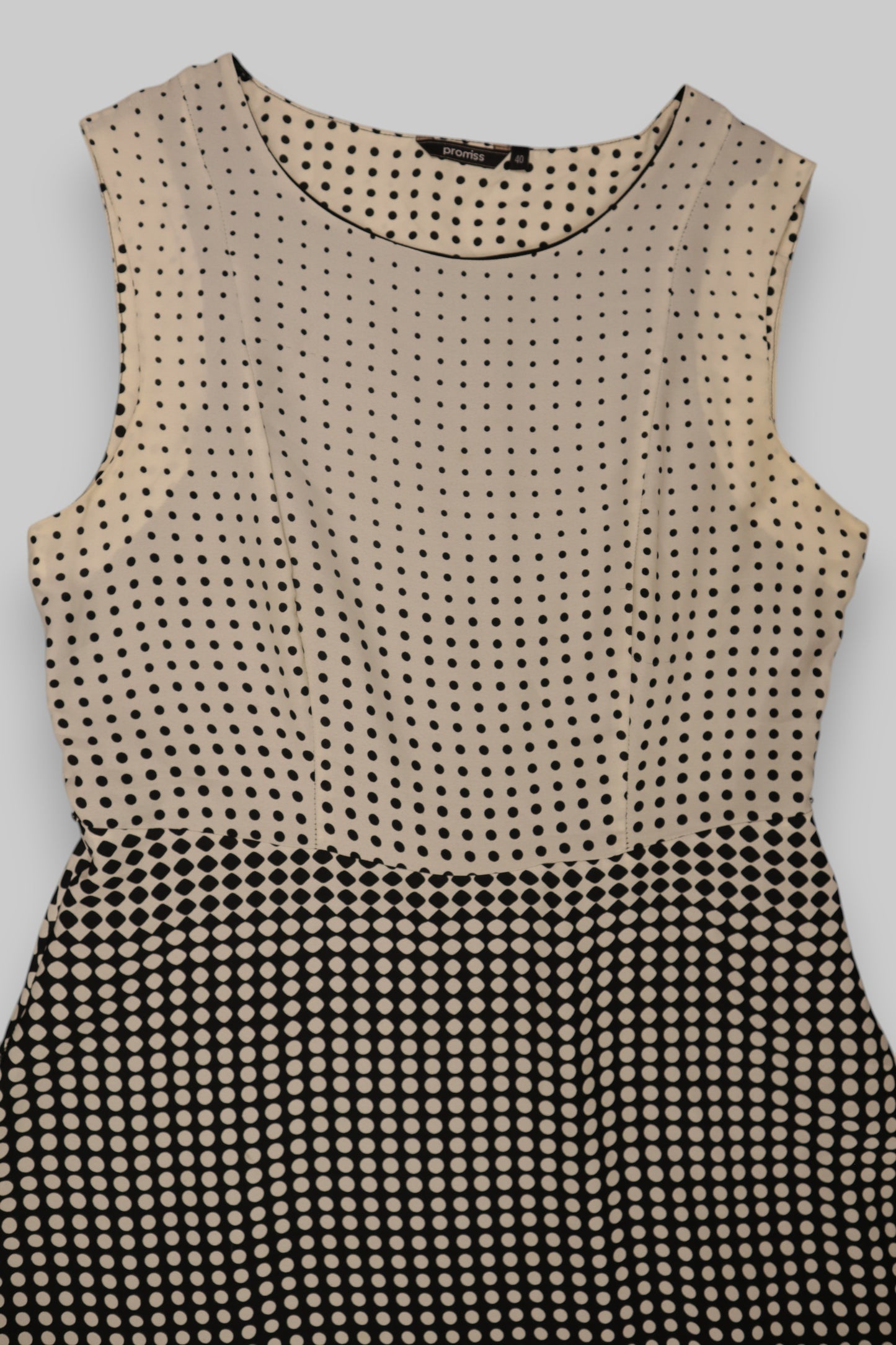 Promiss Sleeveless Ombre Polka Dot Dress – Ivory to Black Gradient, A-Line, Size 40