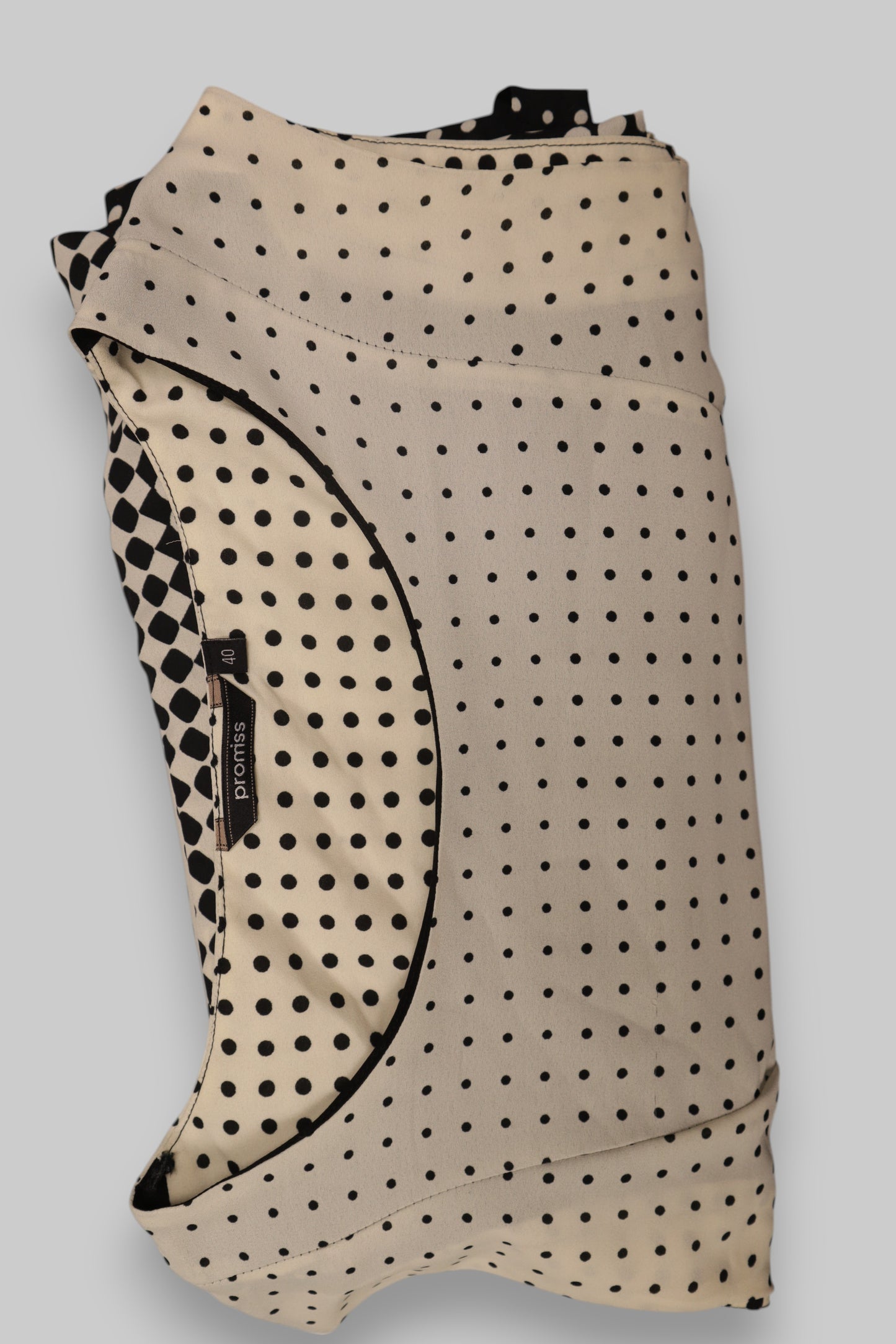 Promiss Sleeveless Ombre Polka Dot Dress – Ivory to Black Gradient, A-Line, Size 40
