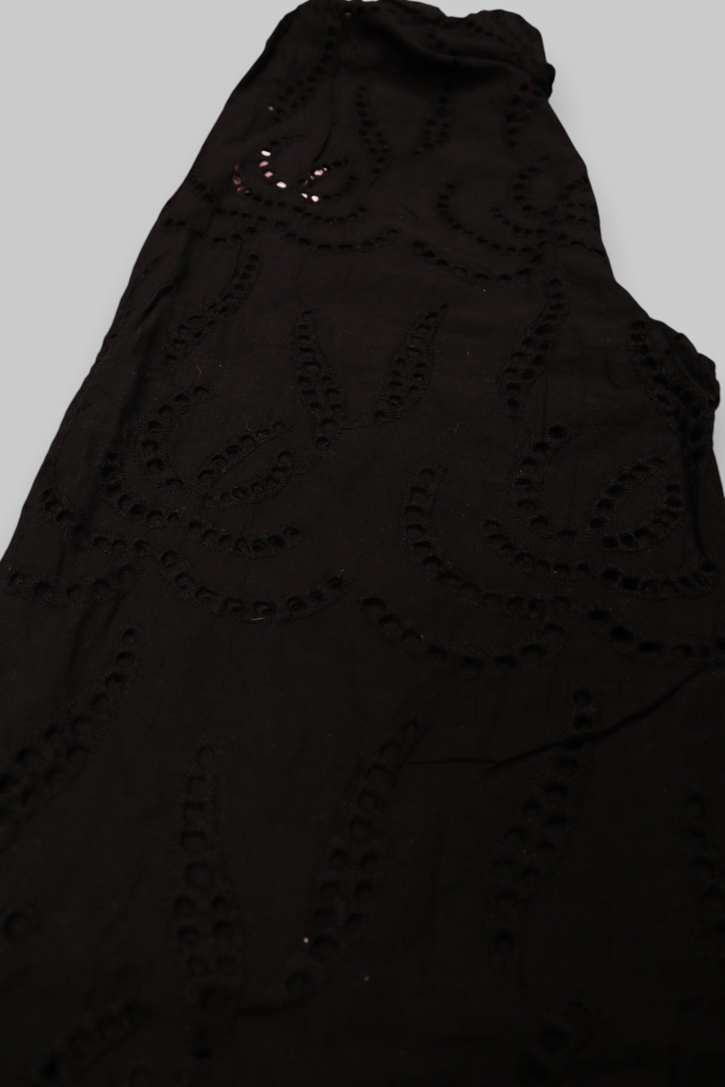 LOAVIES Black Cotton Eyelet Trousers – Wide-Leg Style (Size S)