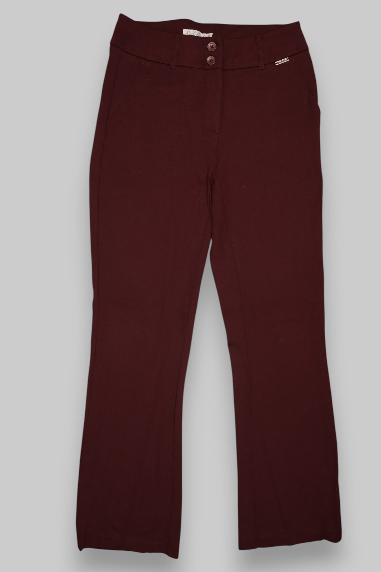 Red Button Aubergine Flared Trousers – High-Rise, Stretch Cotton Blend