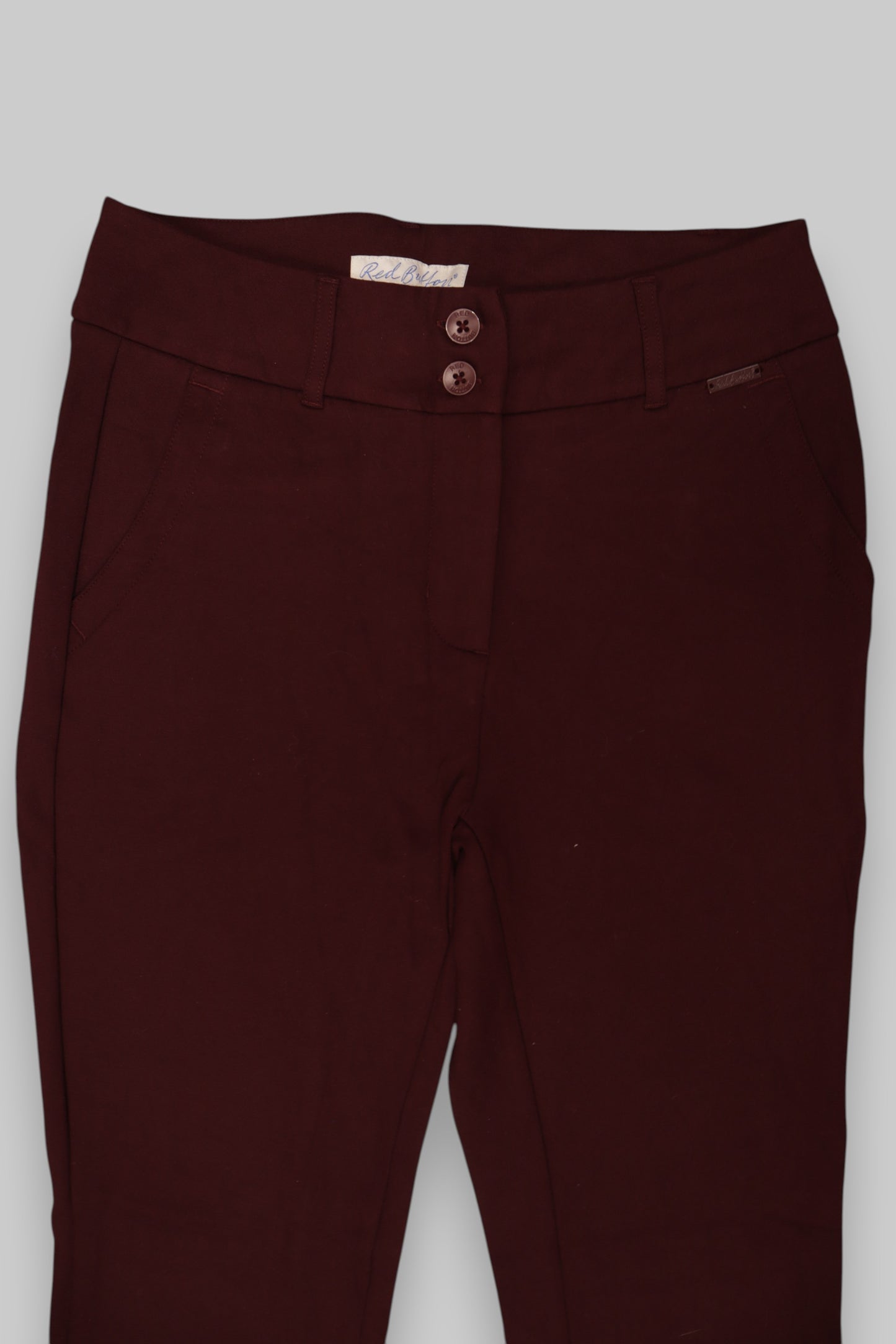 Red Button Aubergine Flared Trousers – High-Rise, Stretch Cotton Blend