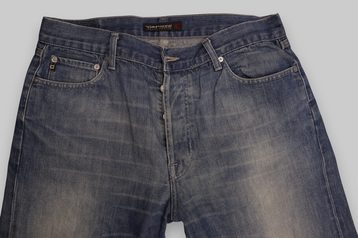 CAPSIZE Straight-Leg Washed Denim Jeans – Medium Blue (100% Cotton) Authentic Denim with a Worn-In Finish
