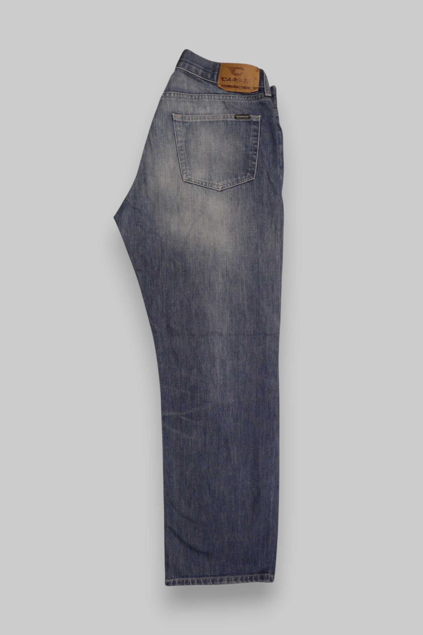CAPSIZE Straight-Leg Washed Denim Jeans – Medium Blue (100% Cotton) Authentic Denim with a Worn-In Finish