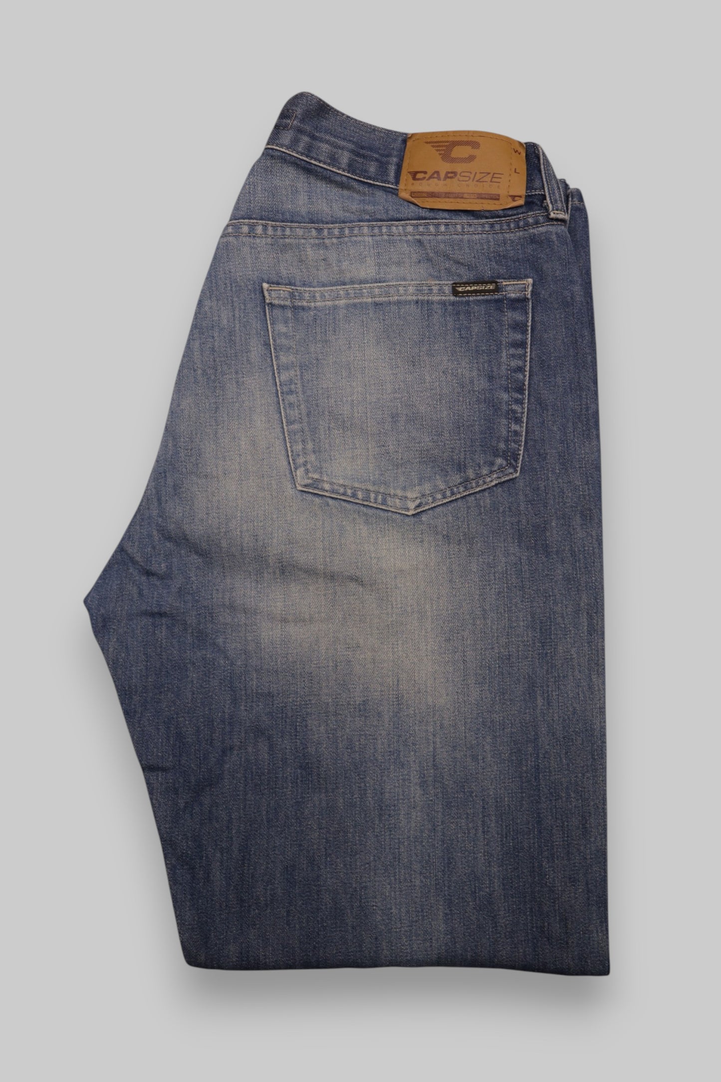 CAPSIZE Straight-Leg Washed Denim Jeans – Medium Blue (100% Cotton) Authentic Denim with a Worn-In Finish
