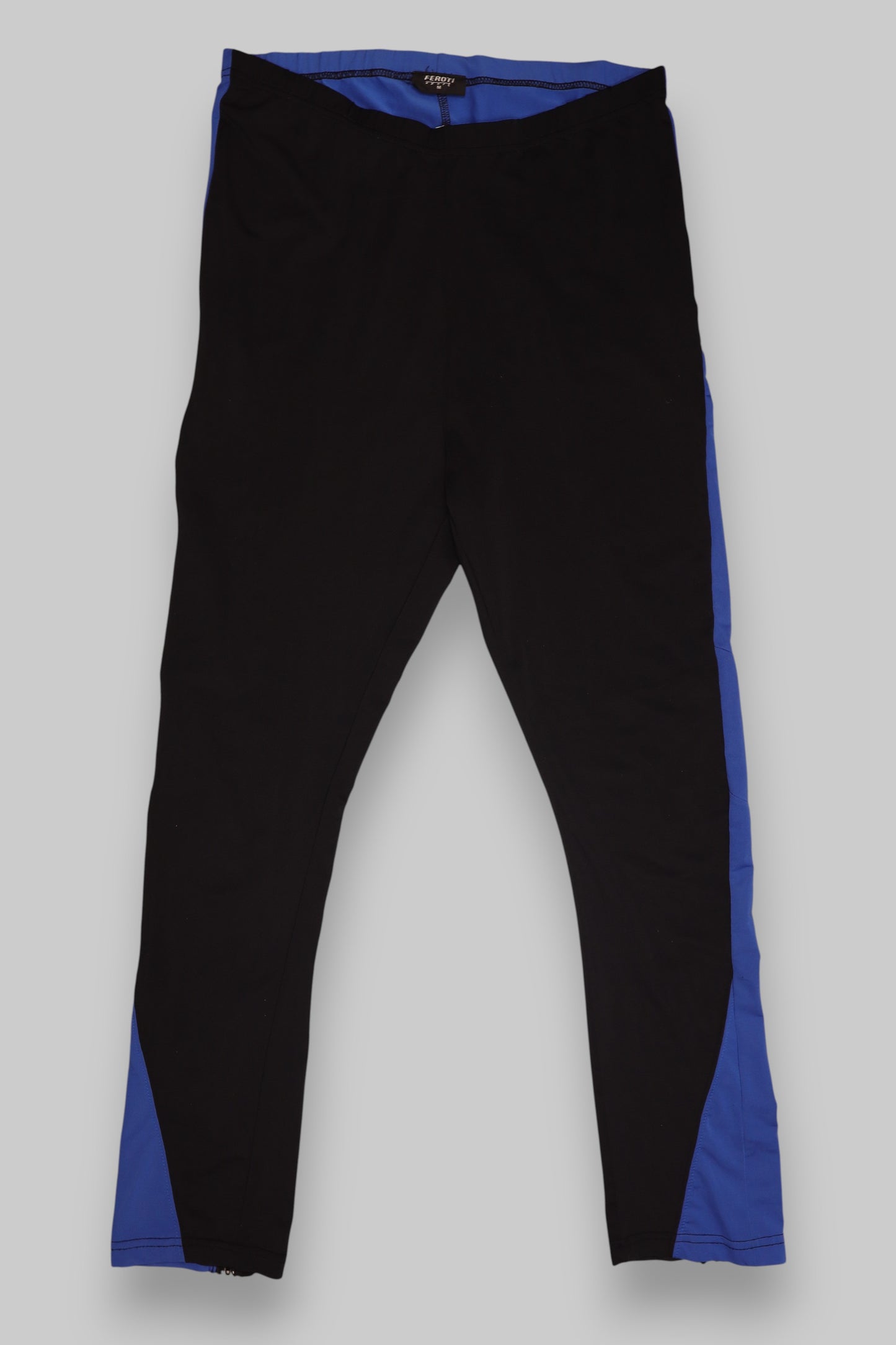 FEROTI Sport Women’s Athletic Leggings – Black with Royal Blue Side Panels